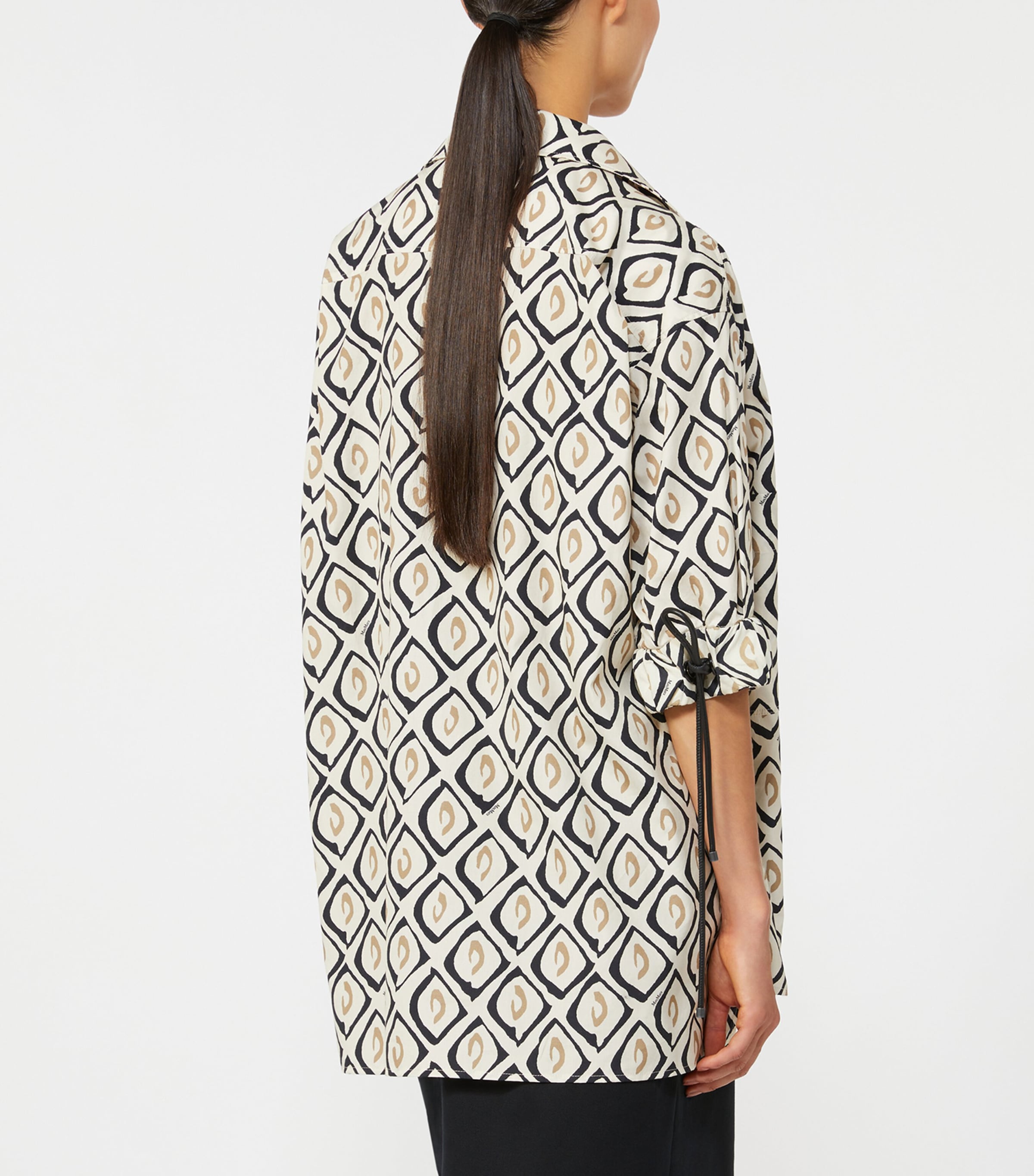 Max Mara Womens Cotton Poplin Printed Drawstring Shirt Beige Image 4