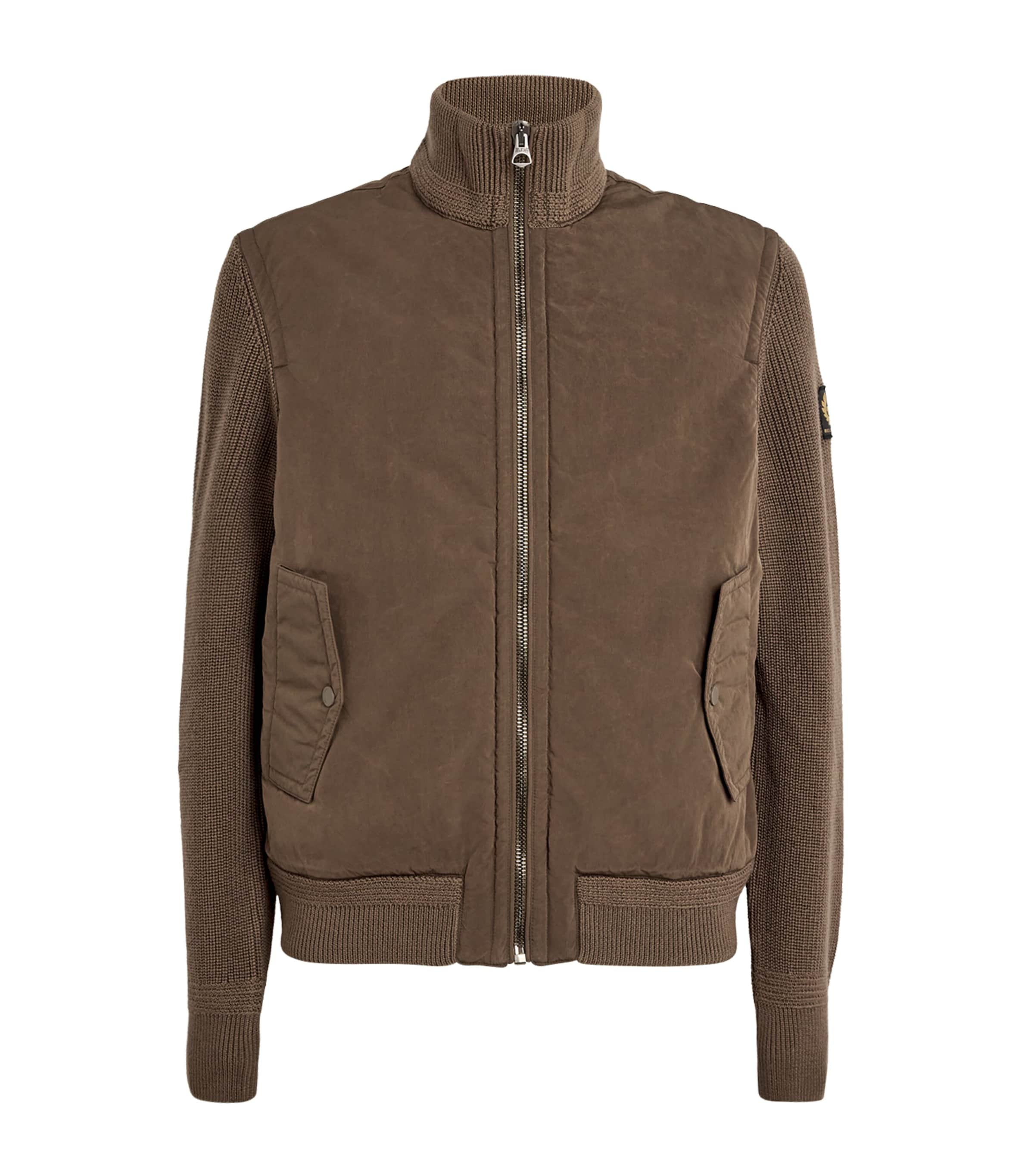 Shop Belstaff Merino Wool-trim Hybrid Ward Cardigan In Brown