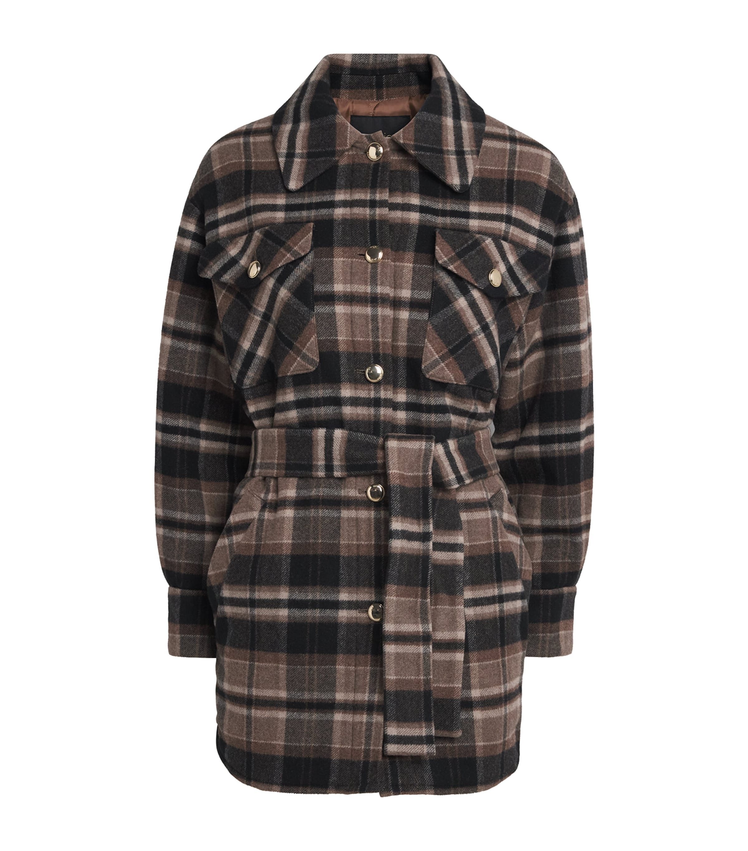 Wool-Blend Check Coat BROWN Image 1