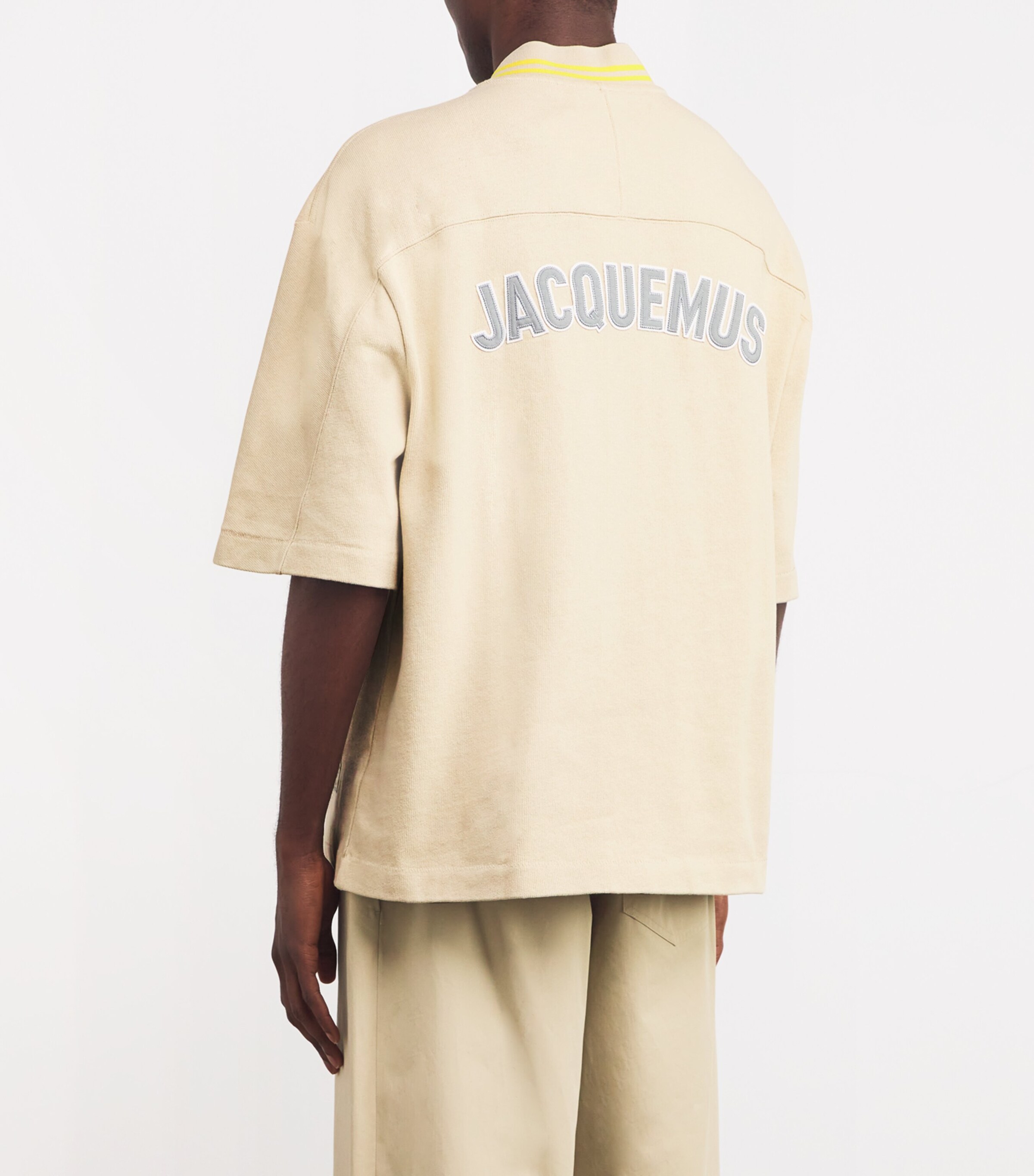 Jacquemus Mens Cotton Cropped-Sleeve Shirt Beige Image 4
