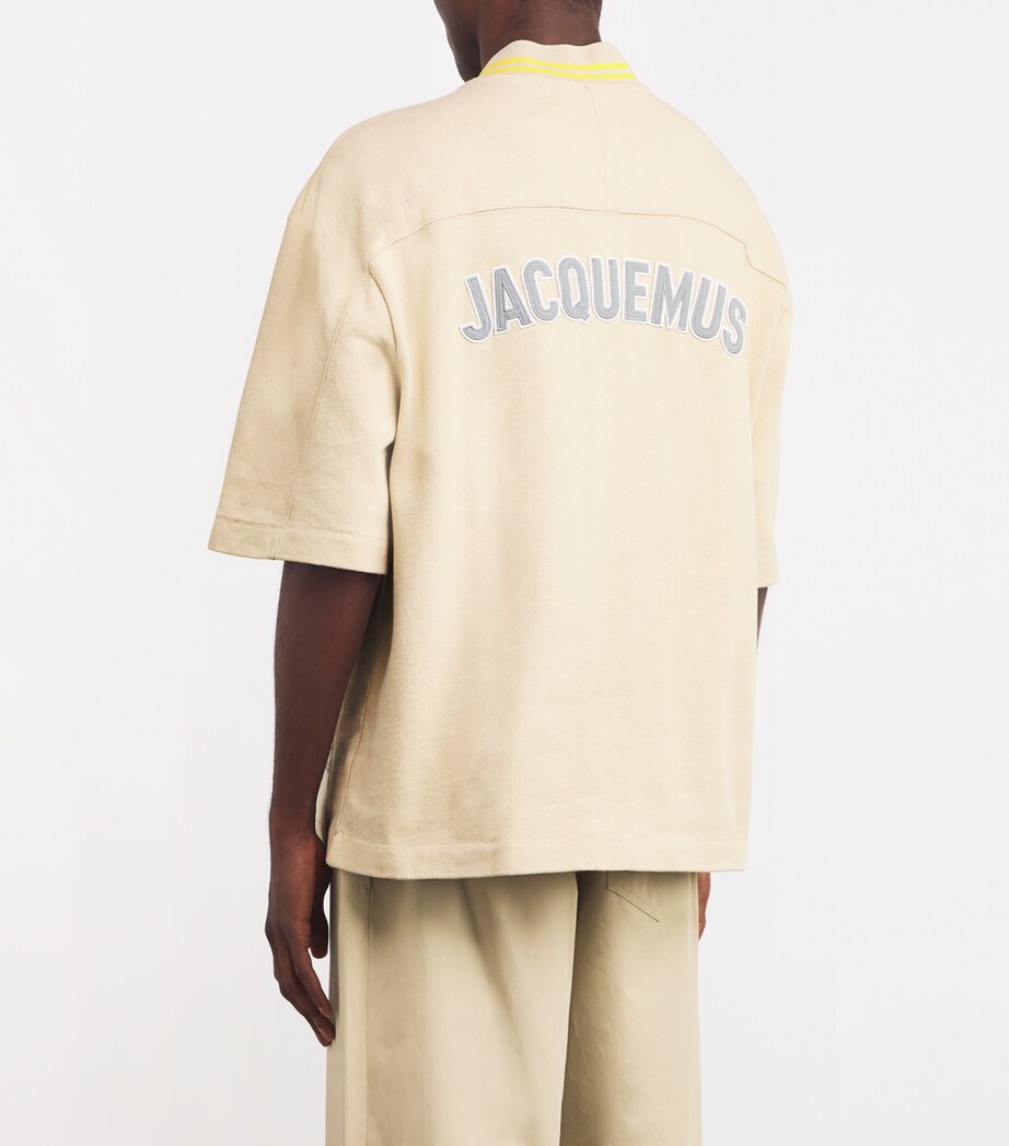 Jacquemus Mens Cotton Cropped-Sleeve Shirt Beige Image 4