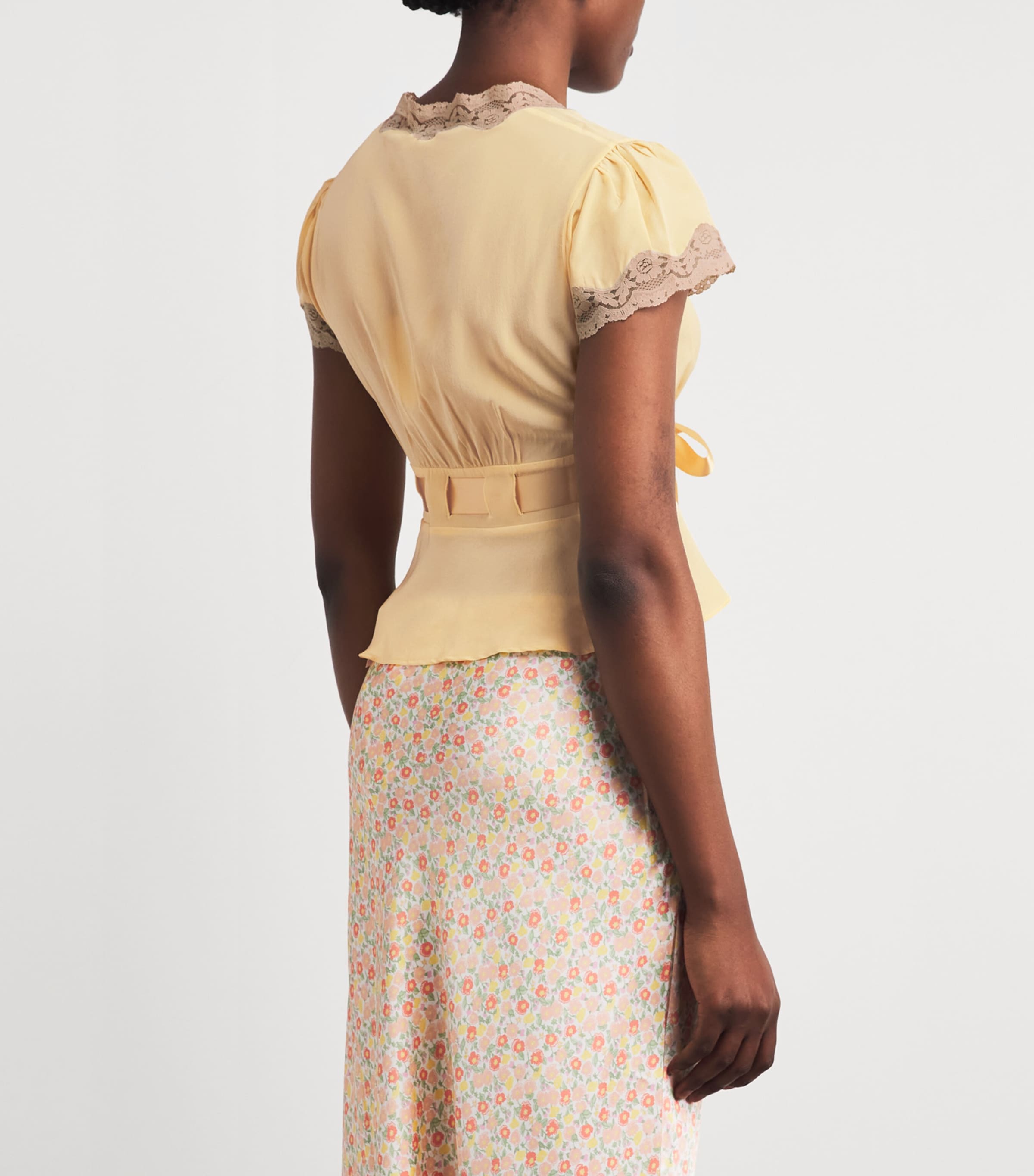 Rixo Womens Silk Bow Daniela Blouse Butter Yellow Image 5