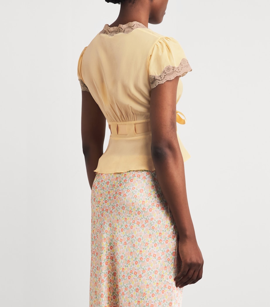 Rixo Womens Silk Bow Daniela Blouse Butter Yellow Image 5