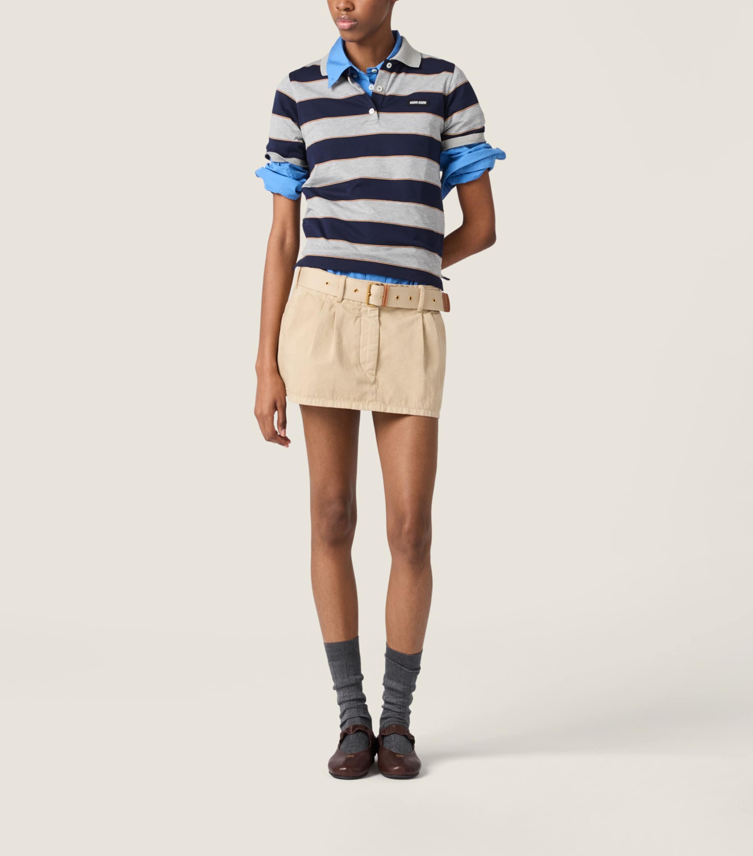 Miu Miu Womens Cotton Belted Mini Skirt Image 2