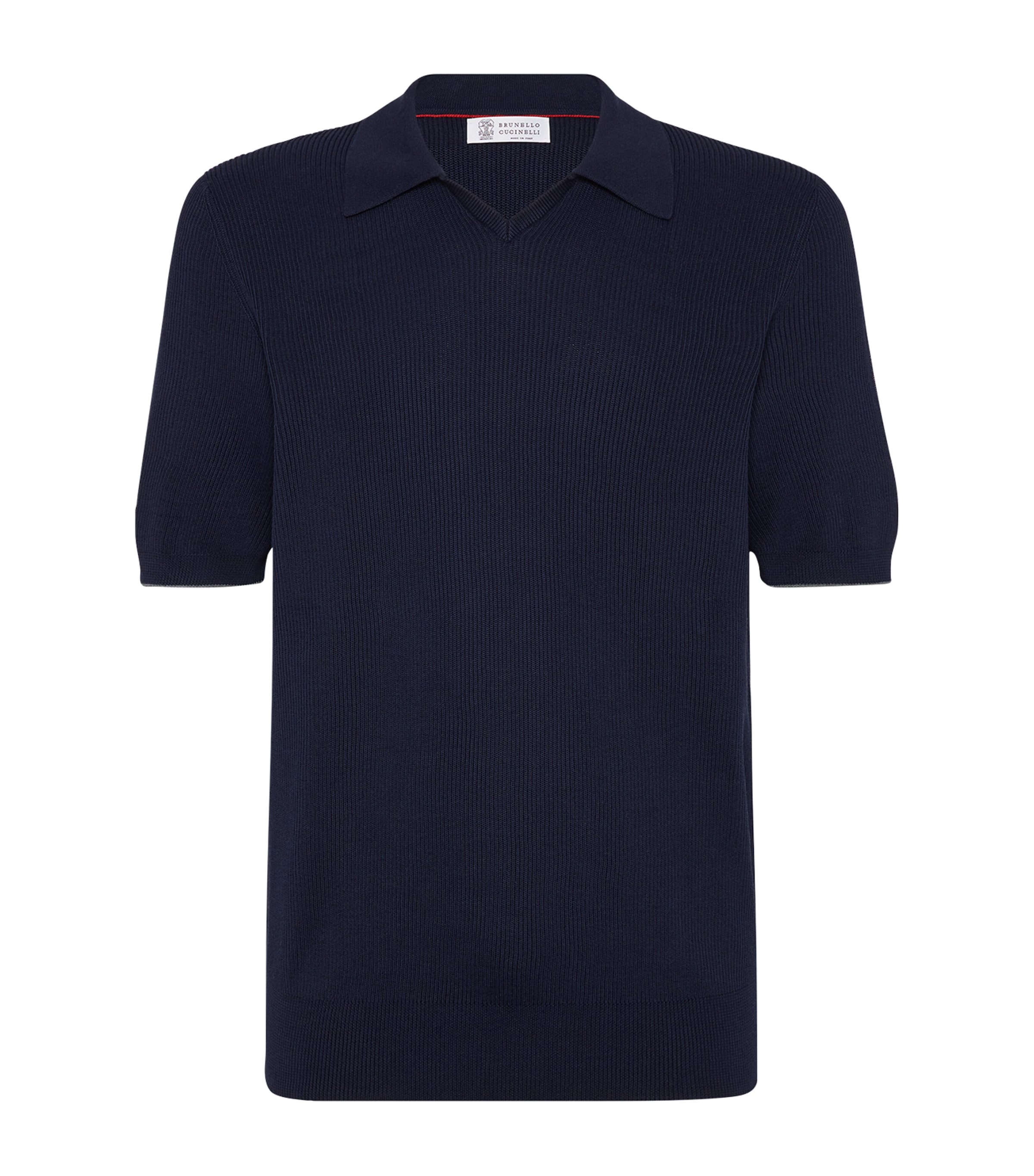 Brunello Cucinelli Ribbed-knit Cotton Polo Sweater In Blue