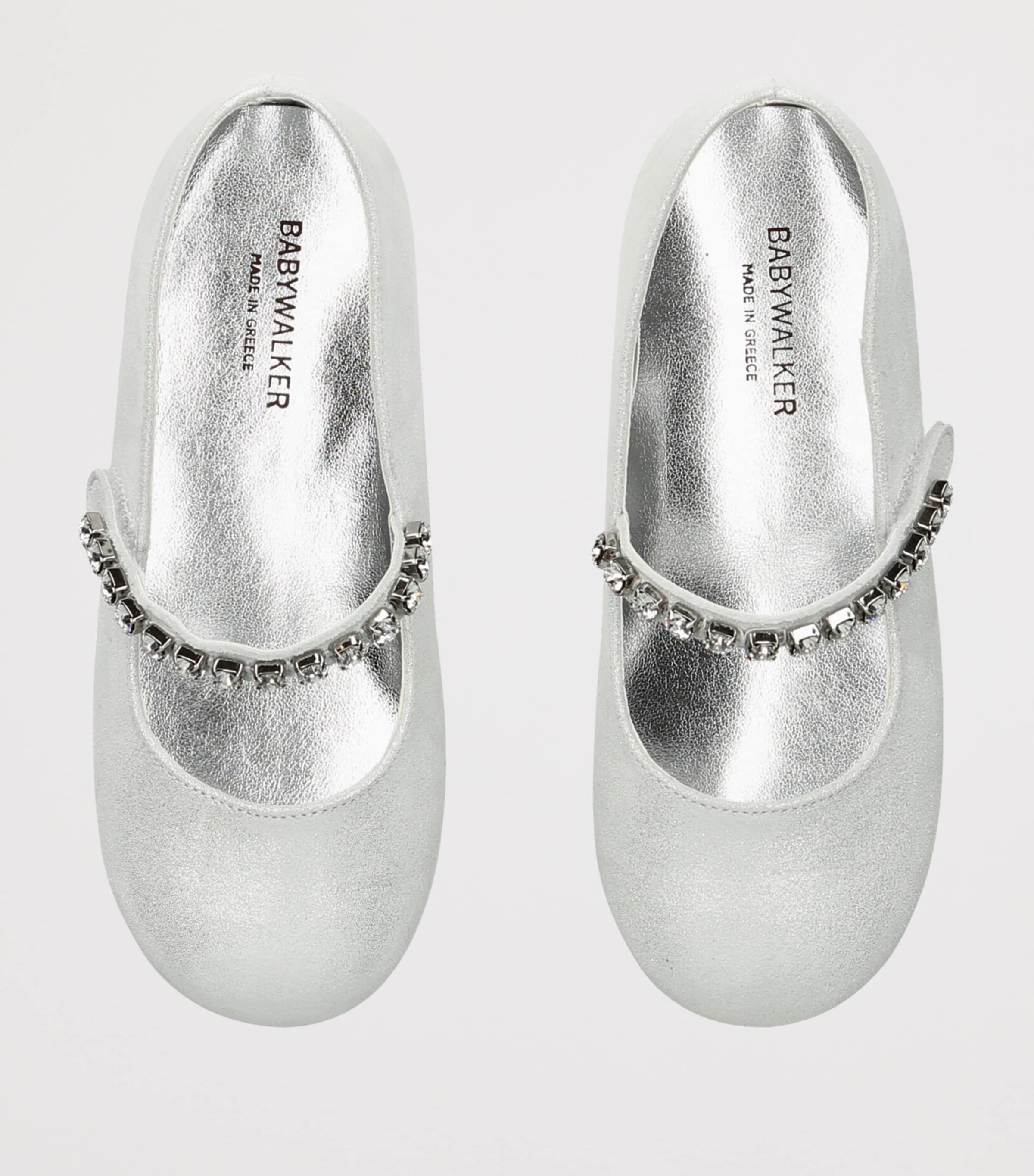 BabyWalker Leather Crystal-Strap Ballet Flats Silver Image 3