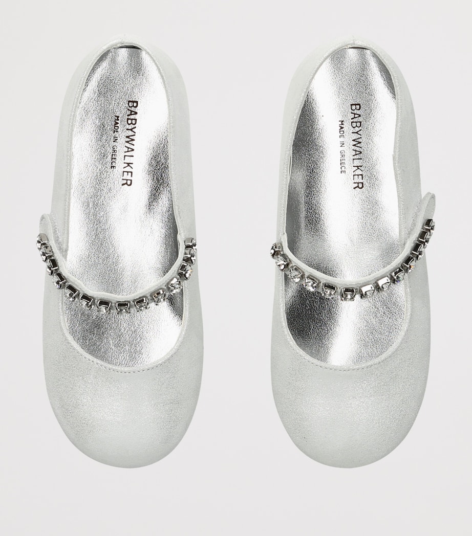 BabyWalker Leather Crystal-Strap Ballet Flats Silver Image 3