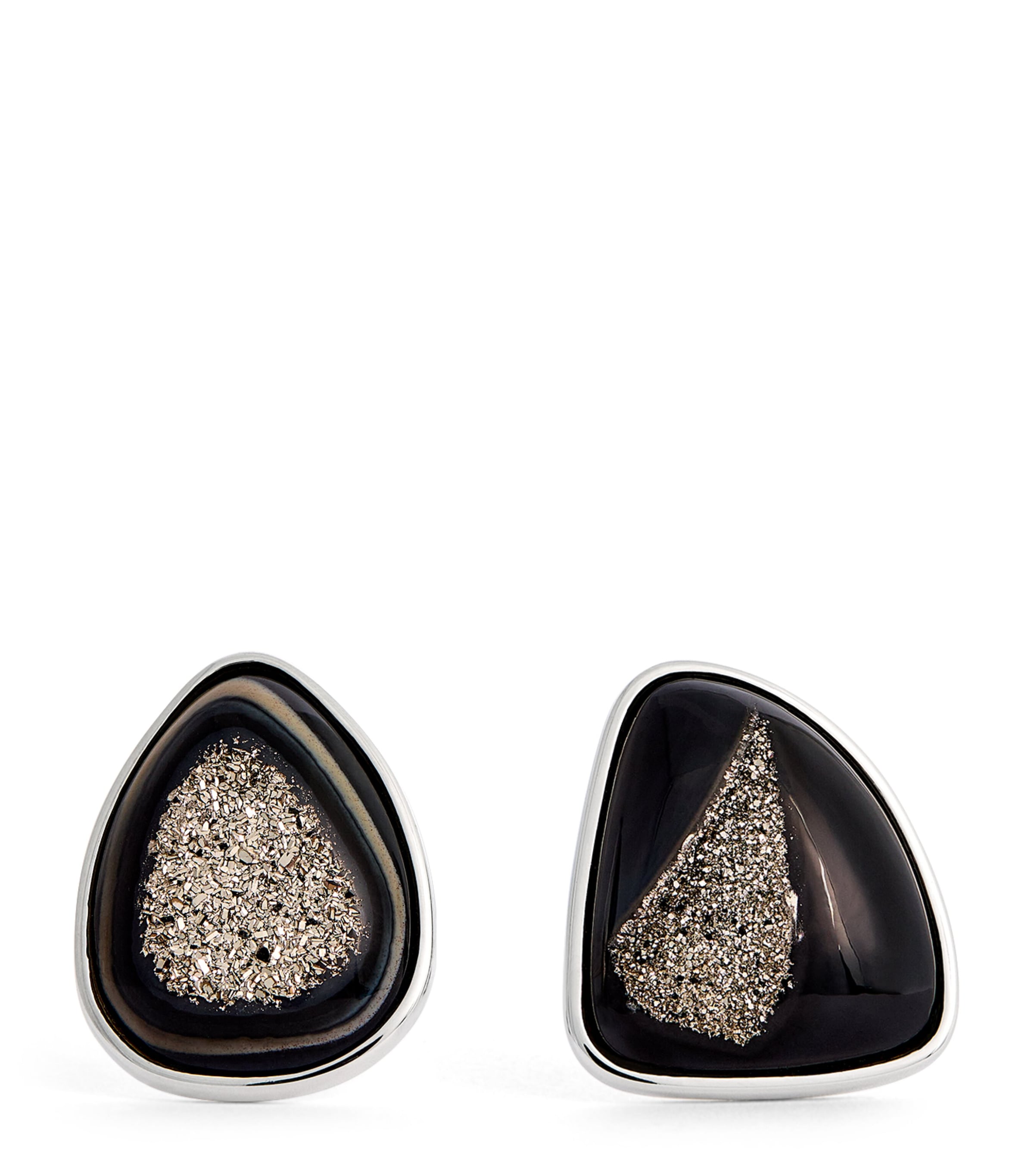 Tateossian White Gold And Platinum Drusy Agate Cufflinks In Black