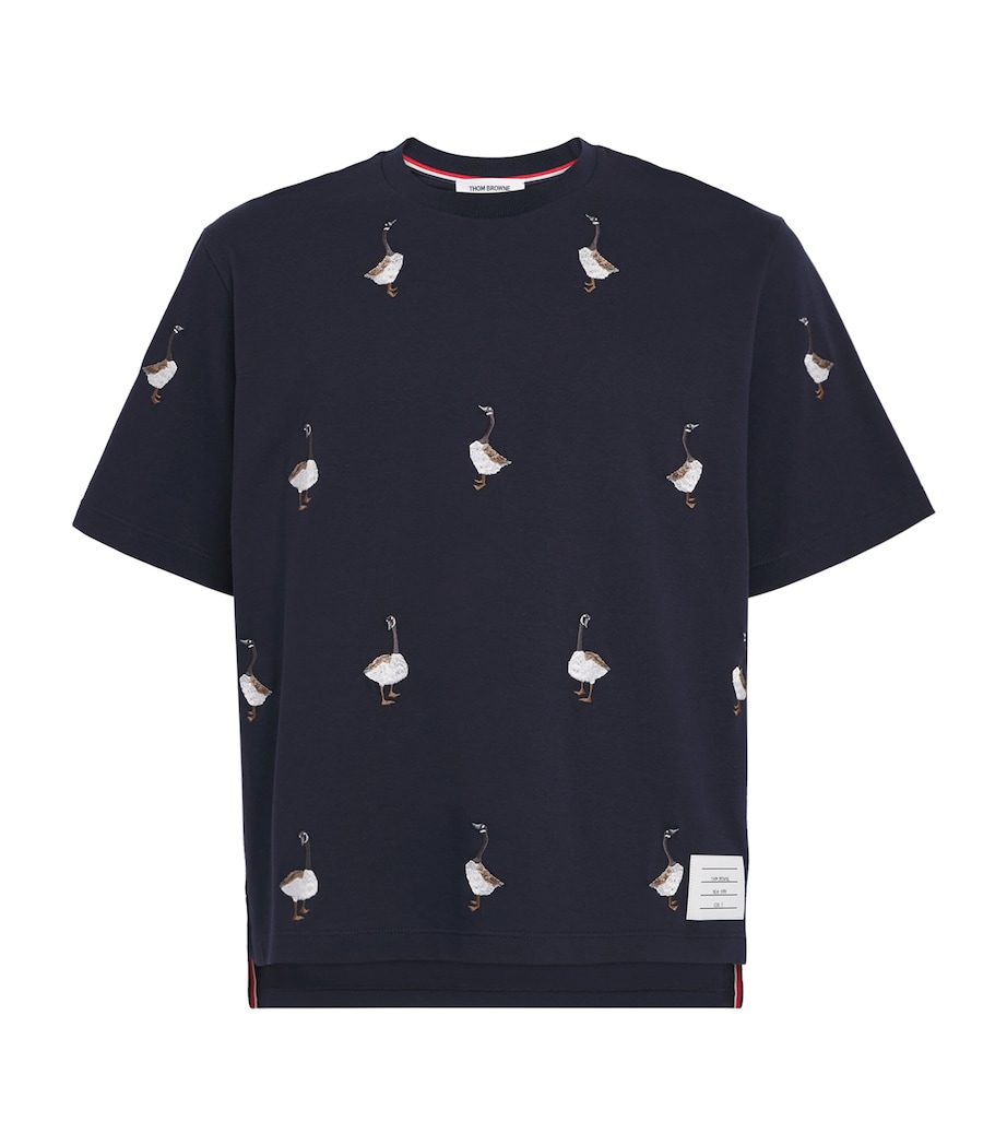 Cotton Embroidered Geese T-Shirt NAVY Image 1