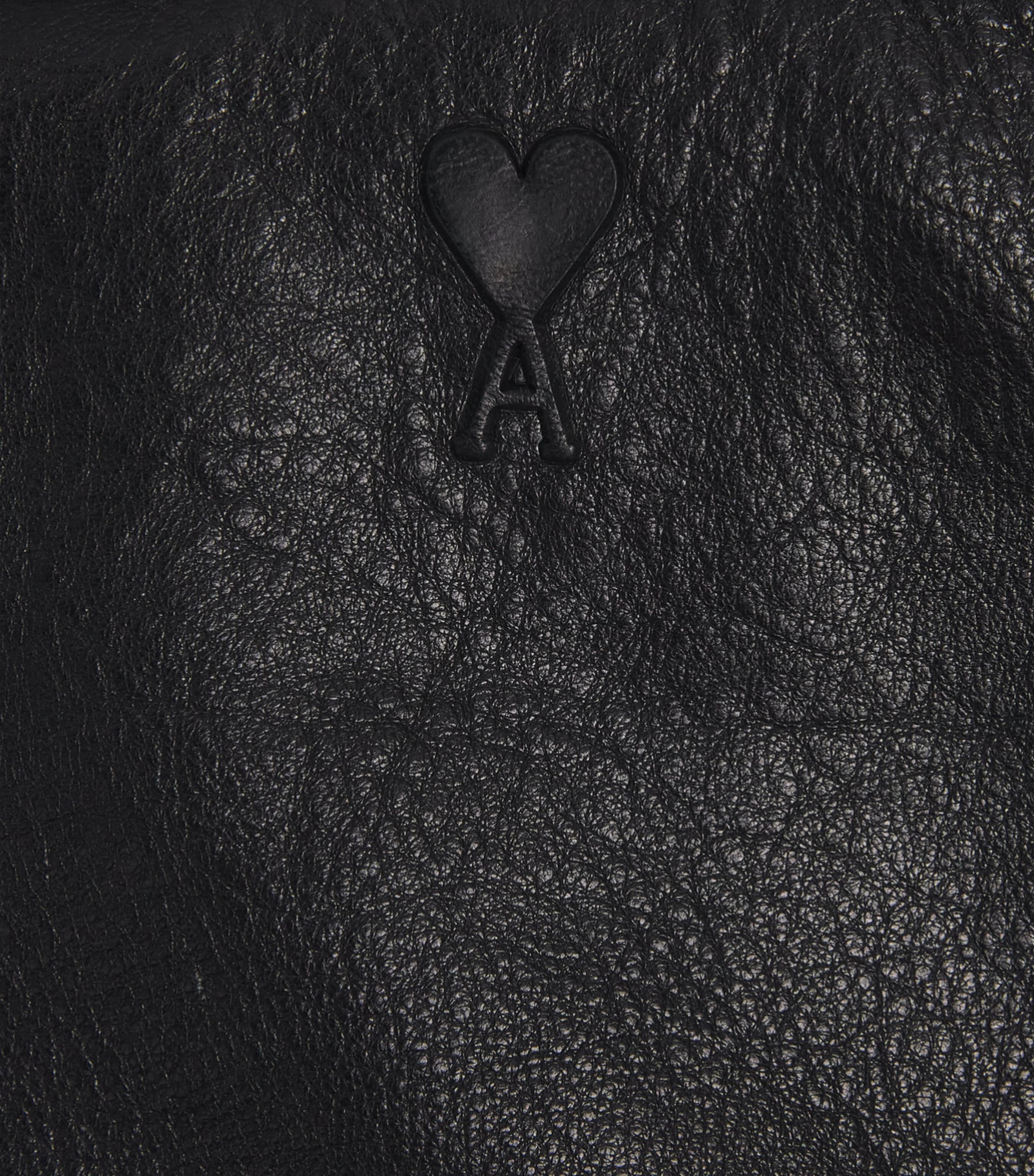 AMI Paris Mens Leather Collared Bomber Jacket Noir Image 6