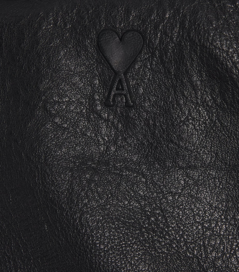 AMI Paris Mens Leather Collared Bomber Jacket Noir Image 6