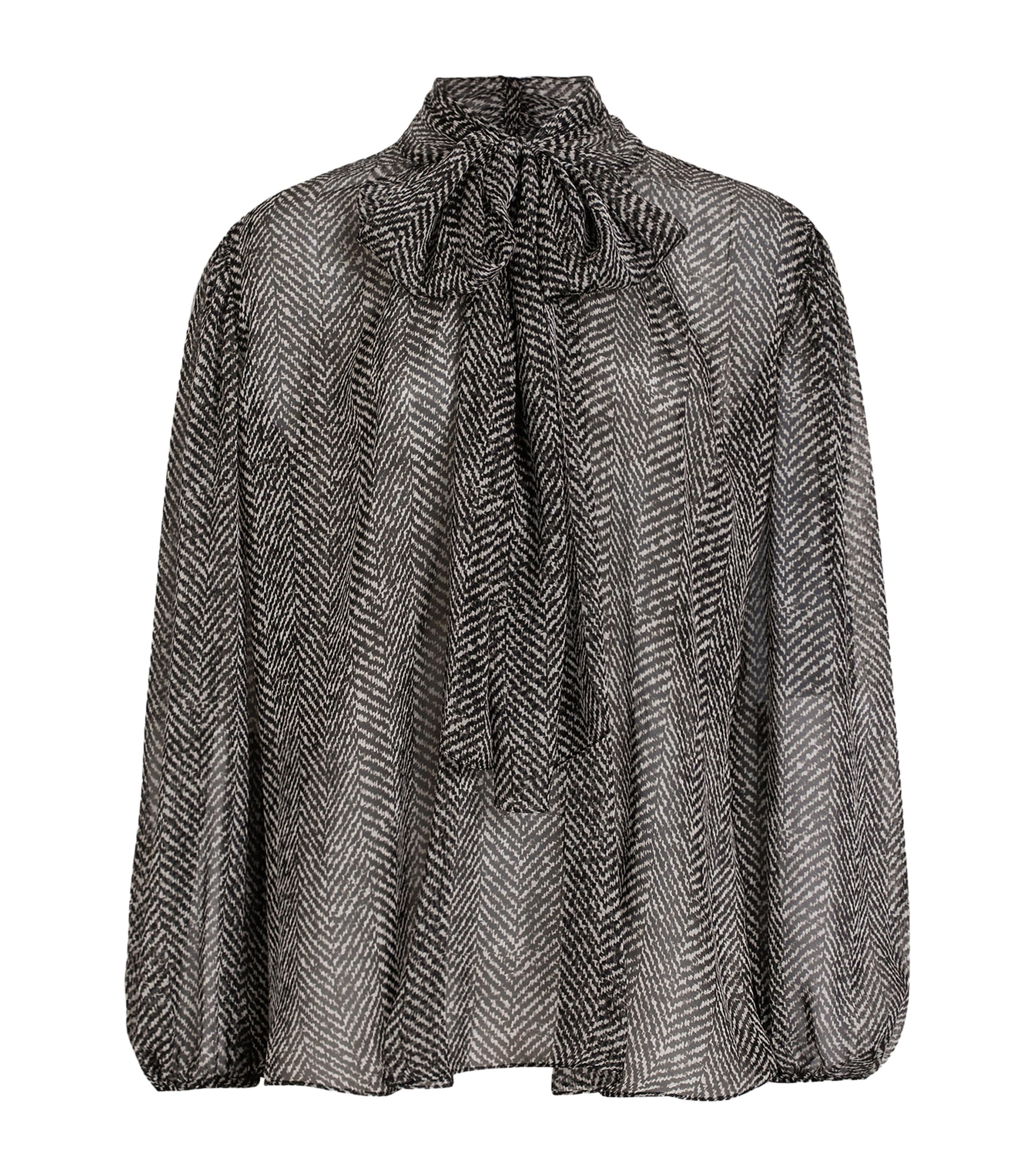 Silk Chevron Tie-Neck Blouse CHEVRON Image 1