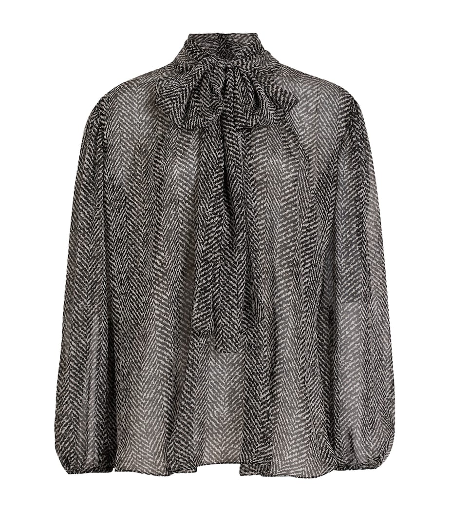 Silk Chevron Tie-Neck Blouse CHEVRON Image 1