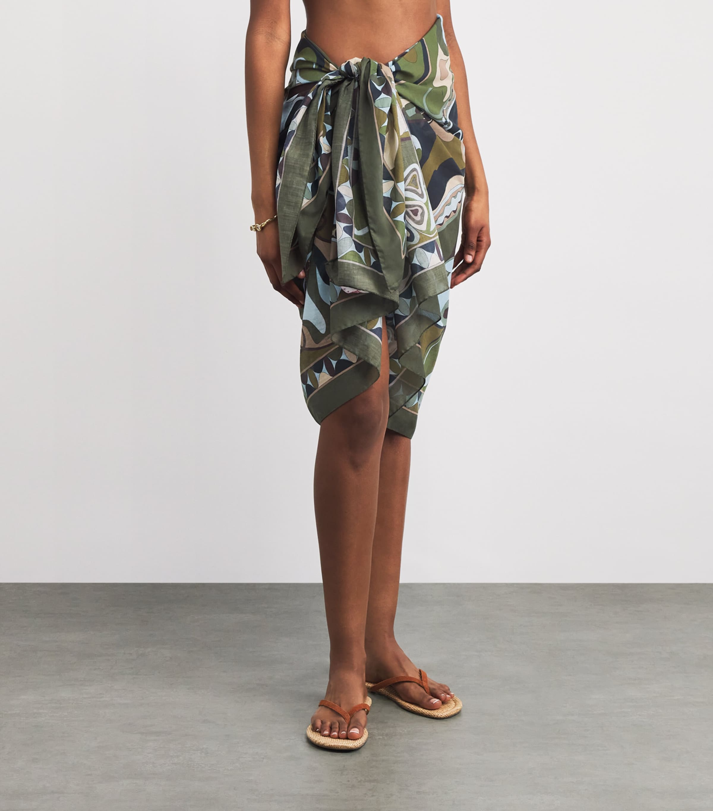 PUCCI Womens Cotton Printed Sarong Khaki Image 4