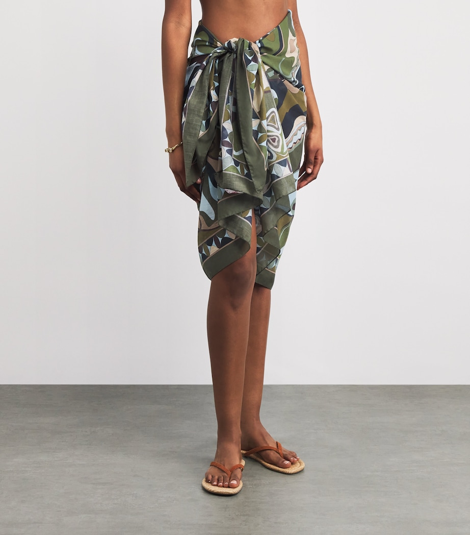 PUCCI Womens Cotton Printed Sarong Khaki Image 4