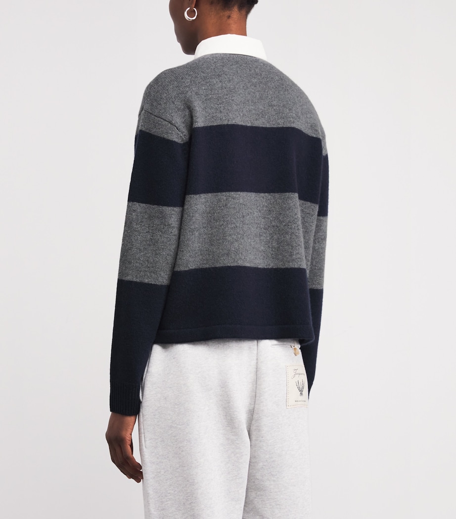 Cashmere-Wool Rugby Polo Sweater 4016 HTH GR/DRKNV/EC Image 4