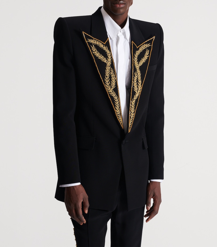 Balmain Mens Embroidered Tuxedo Jacket Ead Noir/or Image 2