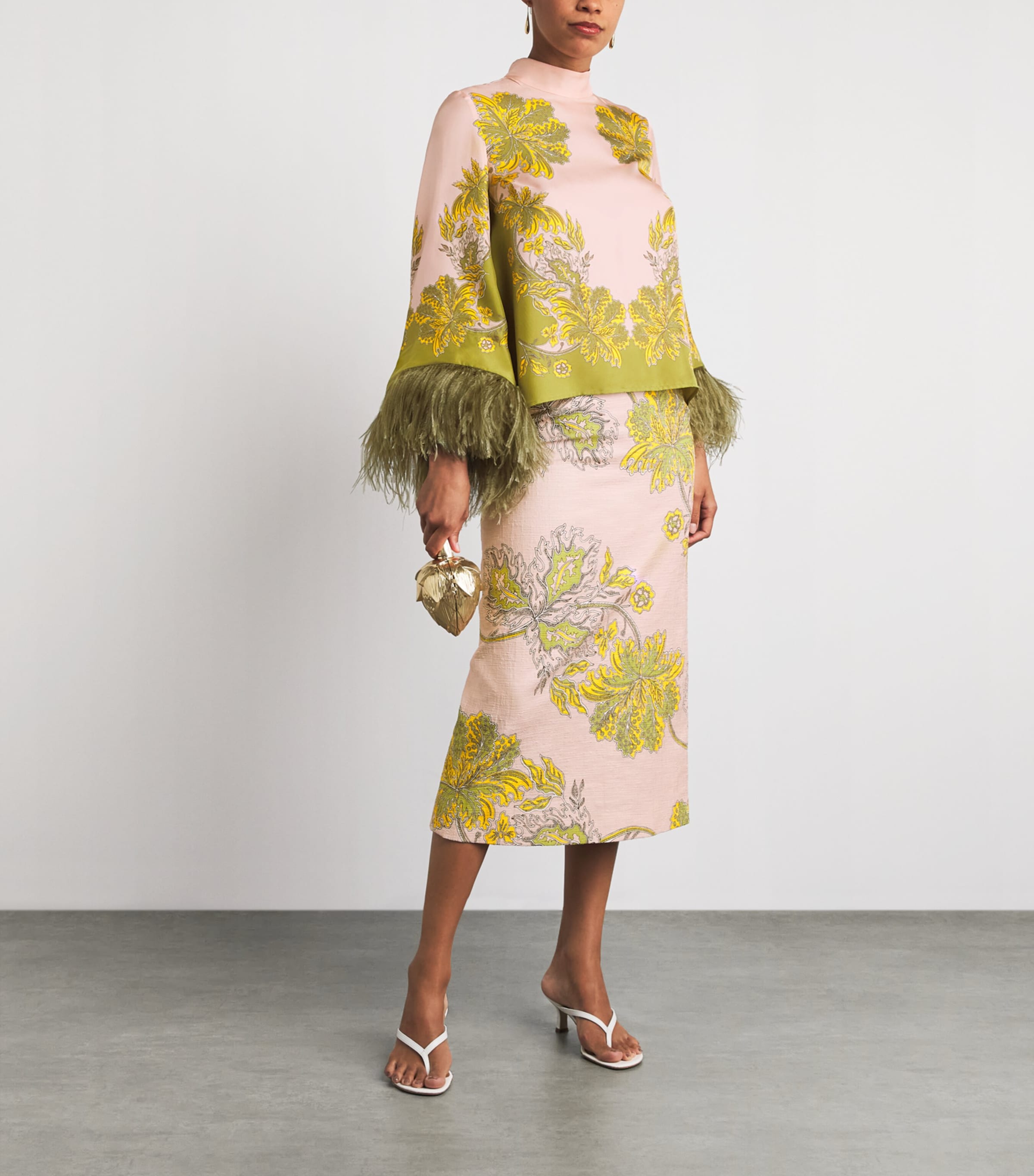 La Doublej Womens Stretch-Cotton Floral Midi Skirt Swathe Placée Image 2
