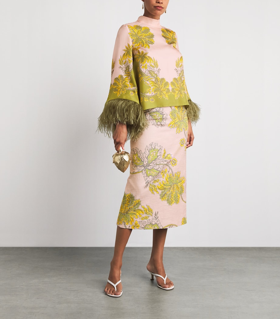La Doublej Womens Stretch-Cotton Floral Midi Skirt Swathe Placée Image 2