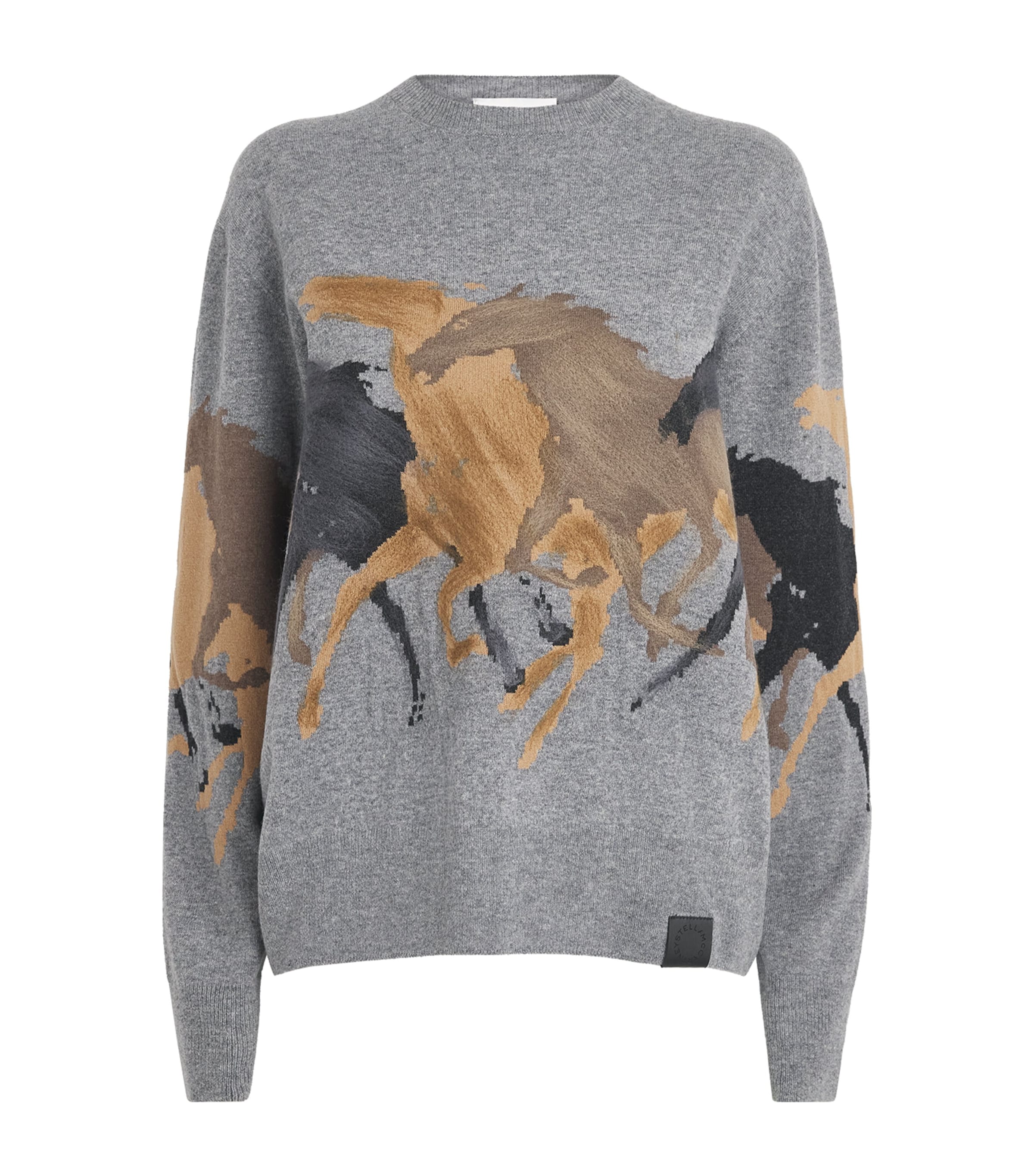 Stella McCartney Womens Wool Horse Jacquard Sweater Grey Melange Image 1