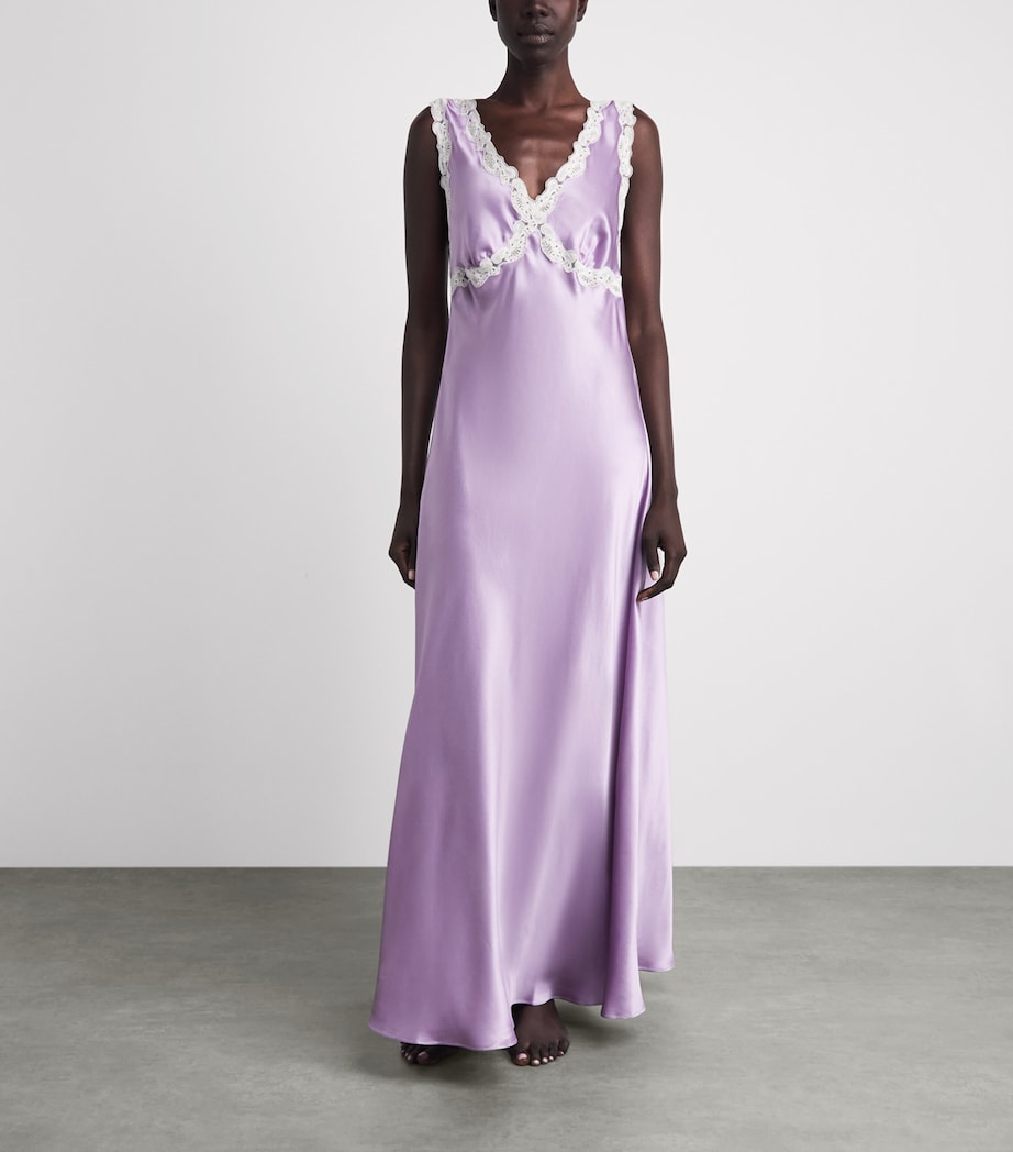 Loretta Caponi Womens Silk-Lace Albina Slip Dress Lilac Image 4