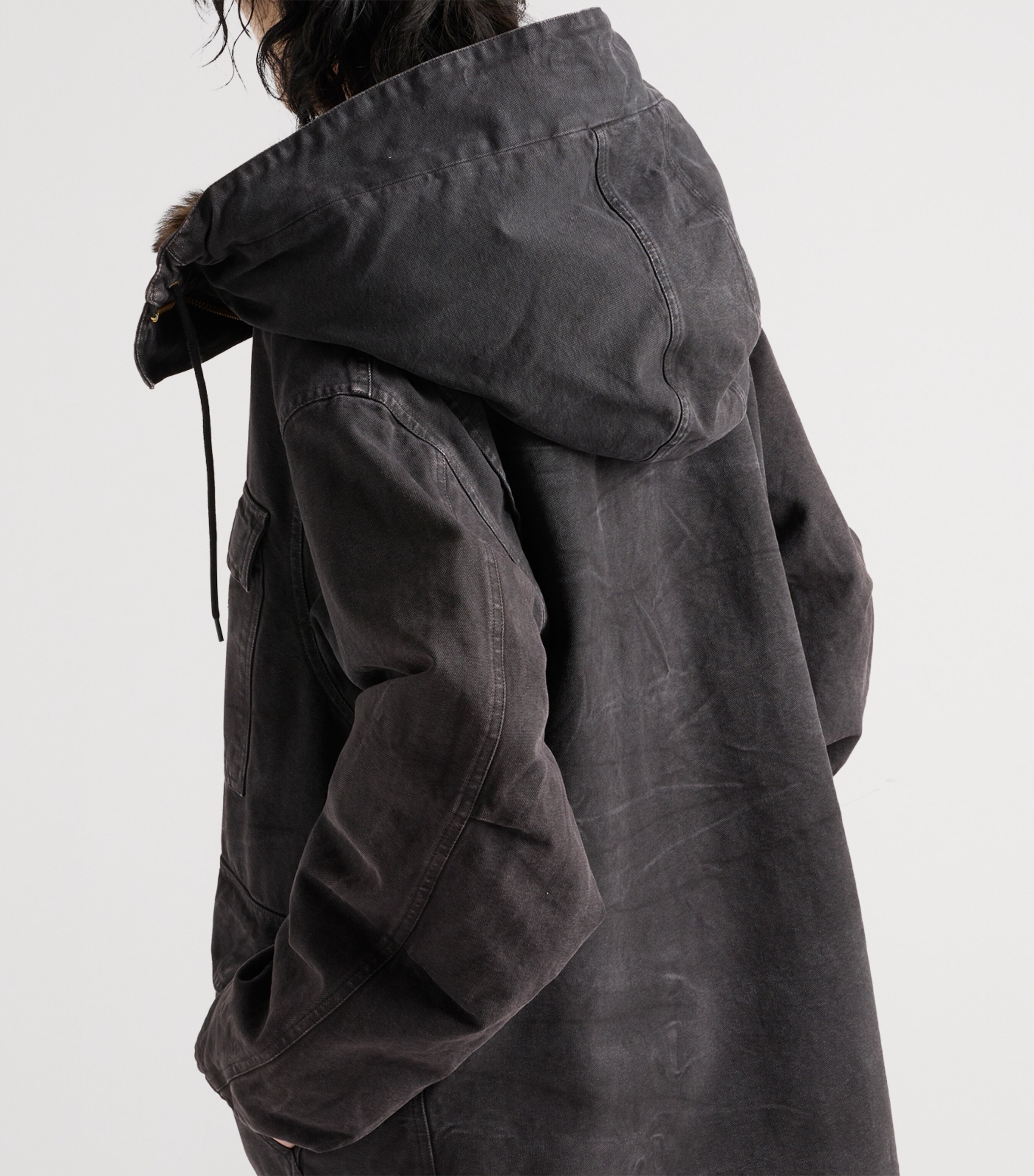 Canvas Shearling-Hood Coat F0002 Image 4