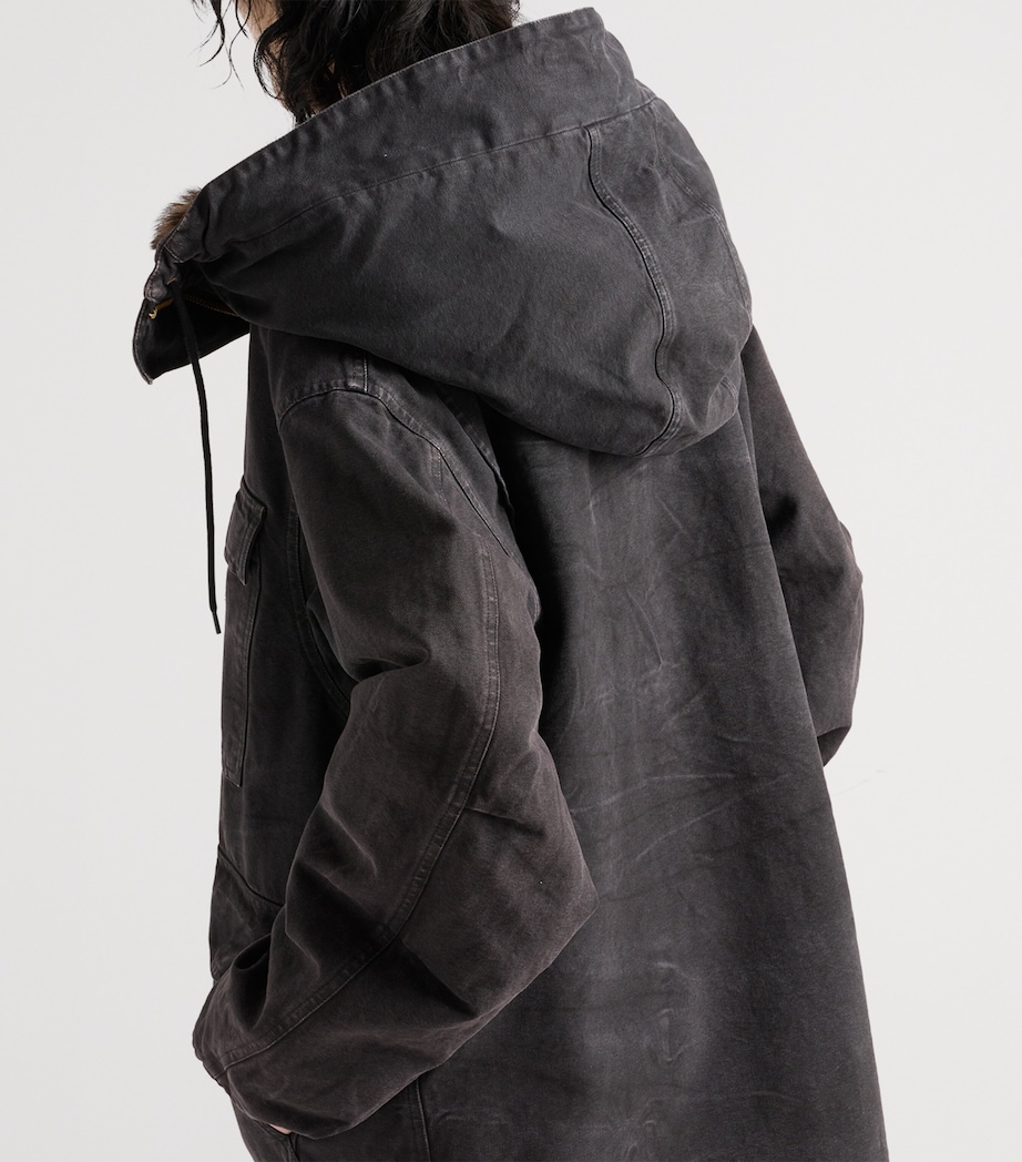 Canvas Shearling-Hood Coat F0002 Image 4