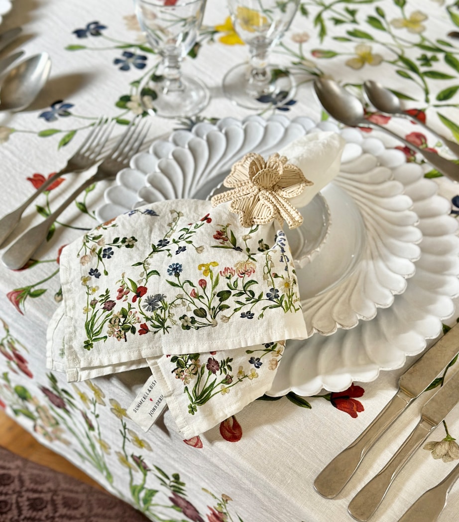Linen Botanical Wildflower Napkin (50cm x 50cm) WHITE Image 4