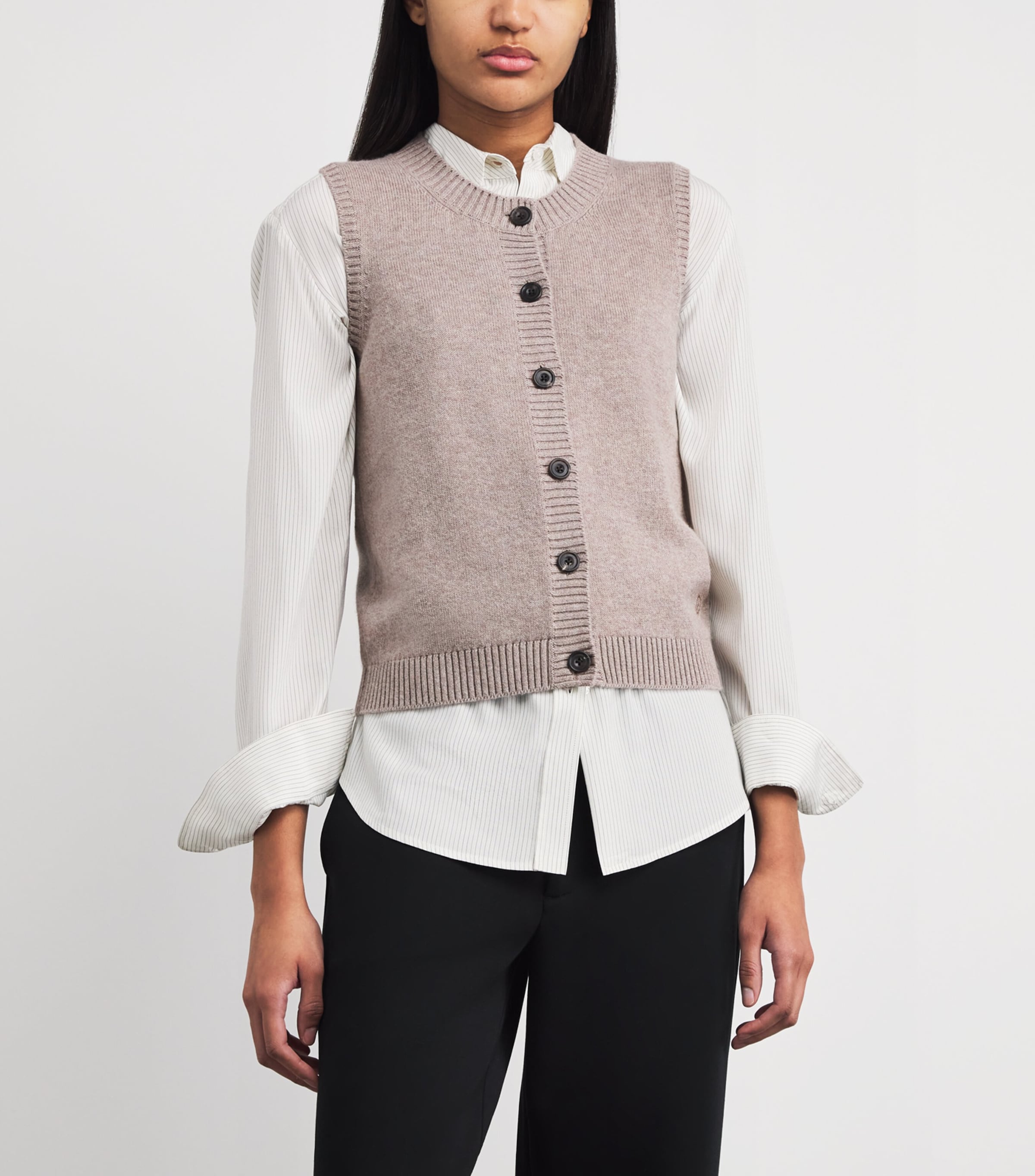 Harrods Womens Cashmere-Cotton Sweater Vest Dark Natural Image 4