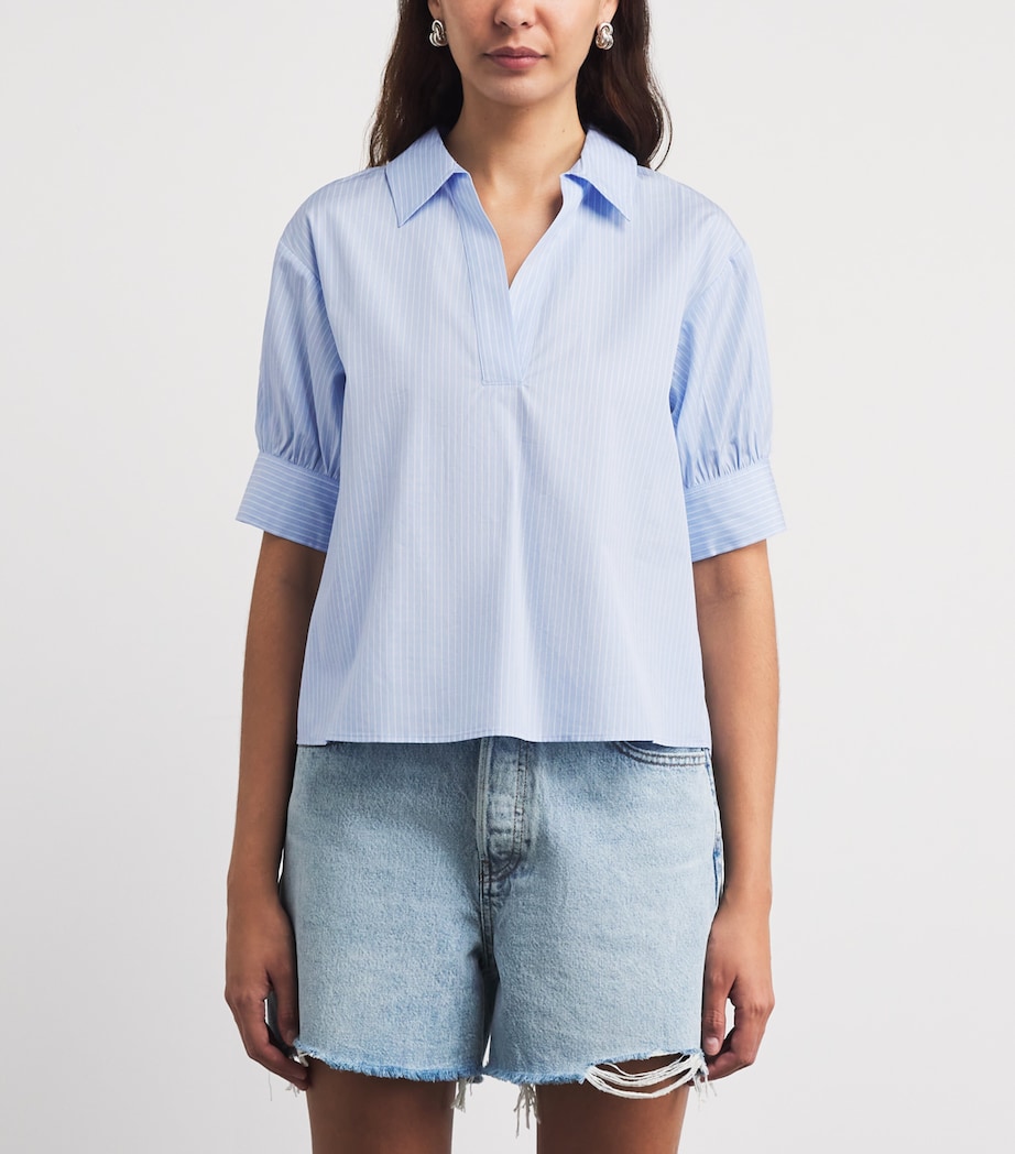 FRAME Womens Stripe The V-Neck Popover Top Venice Blue Multi Image 4