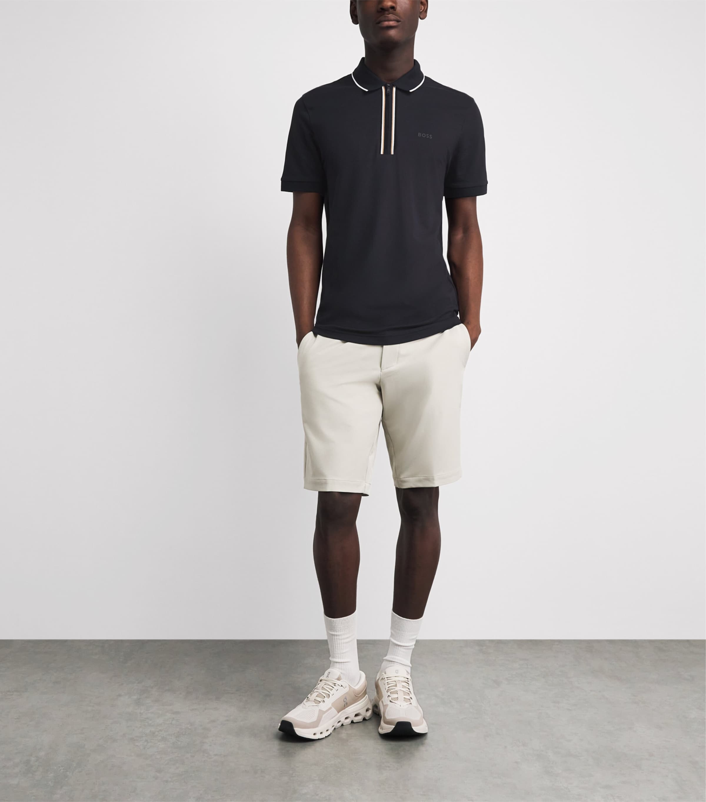 BOSS Mens Stretch-Cotton Philix Polo Shirt Dark Blue Image 2