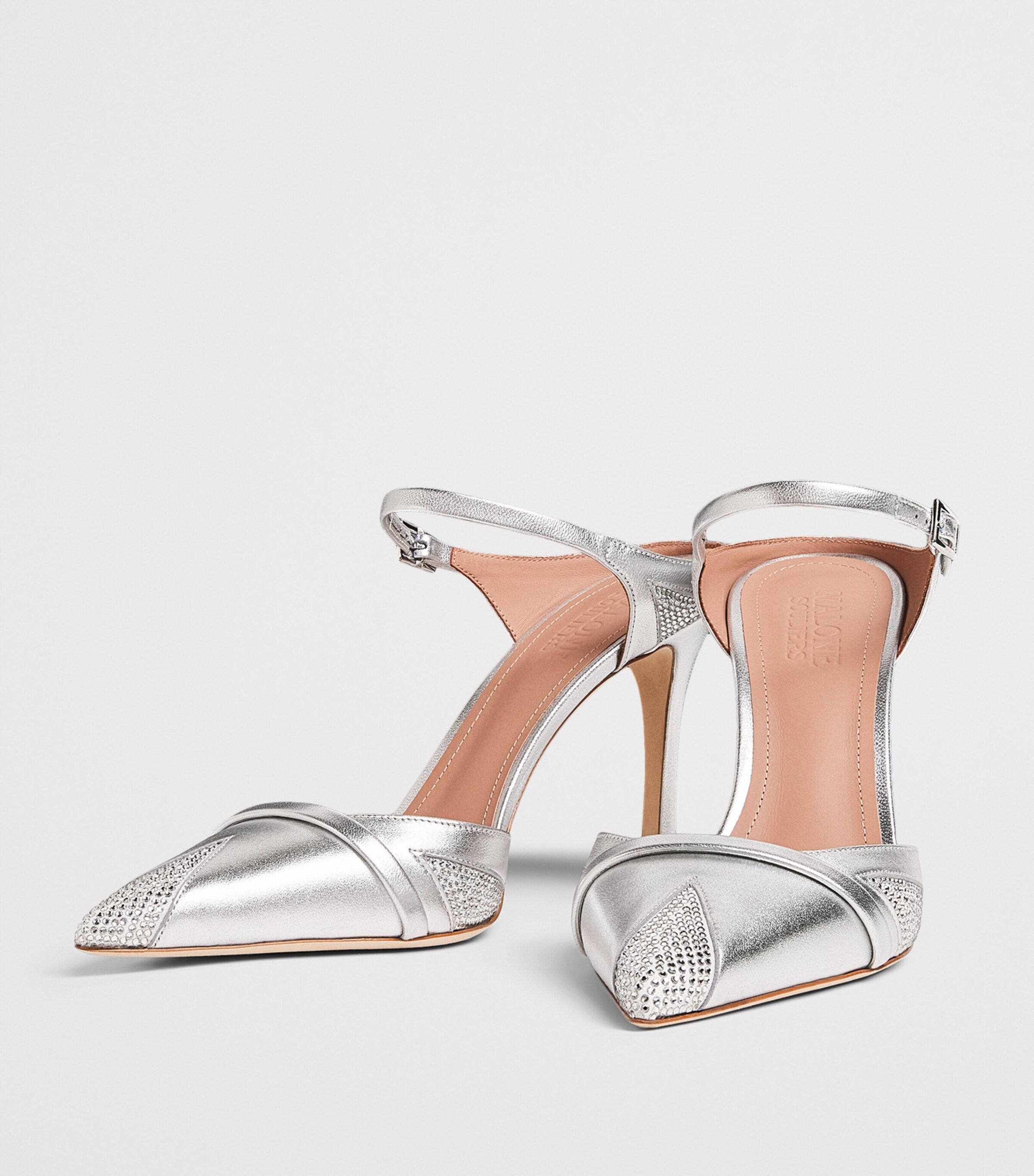 Malone Souliers Metallic Leather Embellished Uma Mules 90 Silver Image 3