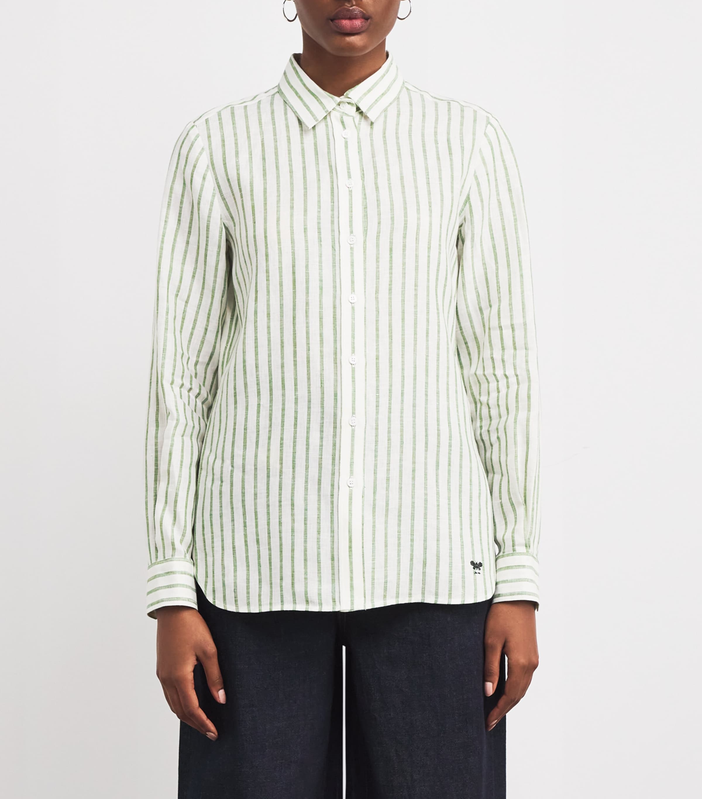 Weekend Max Mara Womens Linen Stripe Shirt Green Image 3