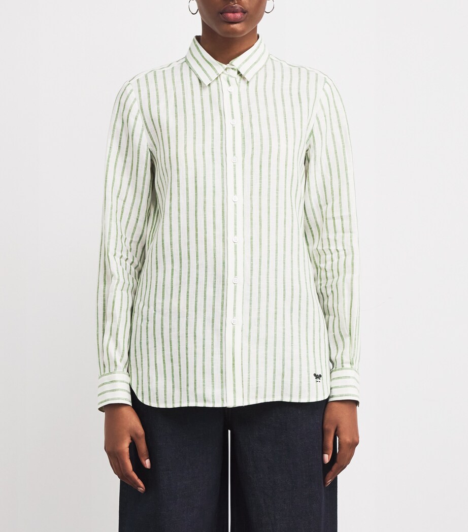 Weekend Max Mara Womens Linen Stripe Shirt Green Image 3