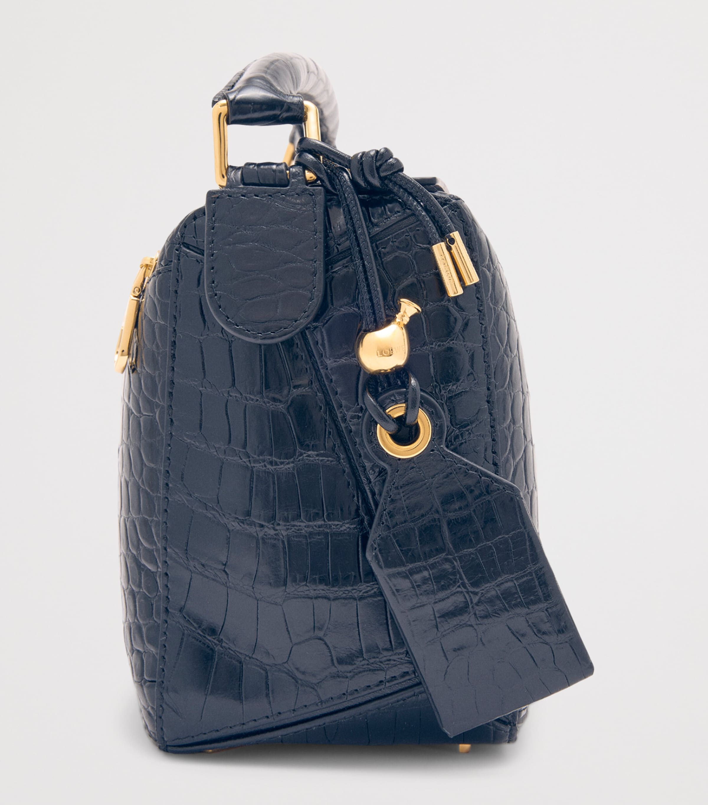 Small Crocodile Skin Puzzle Top-Handle Bag NAVY Image 4
