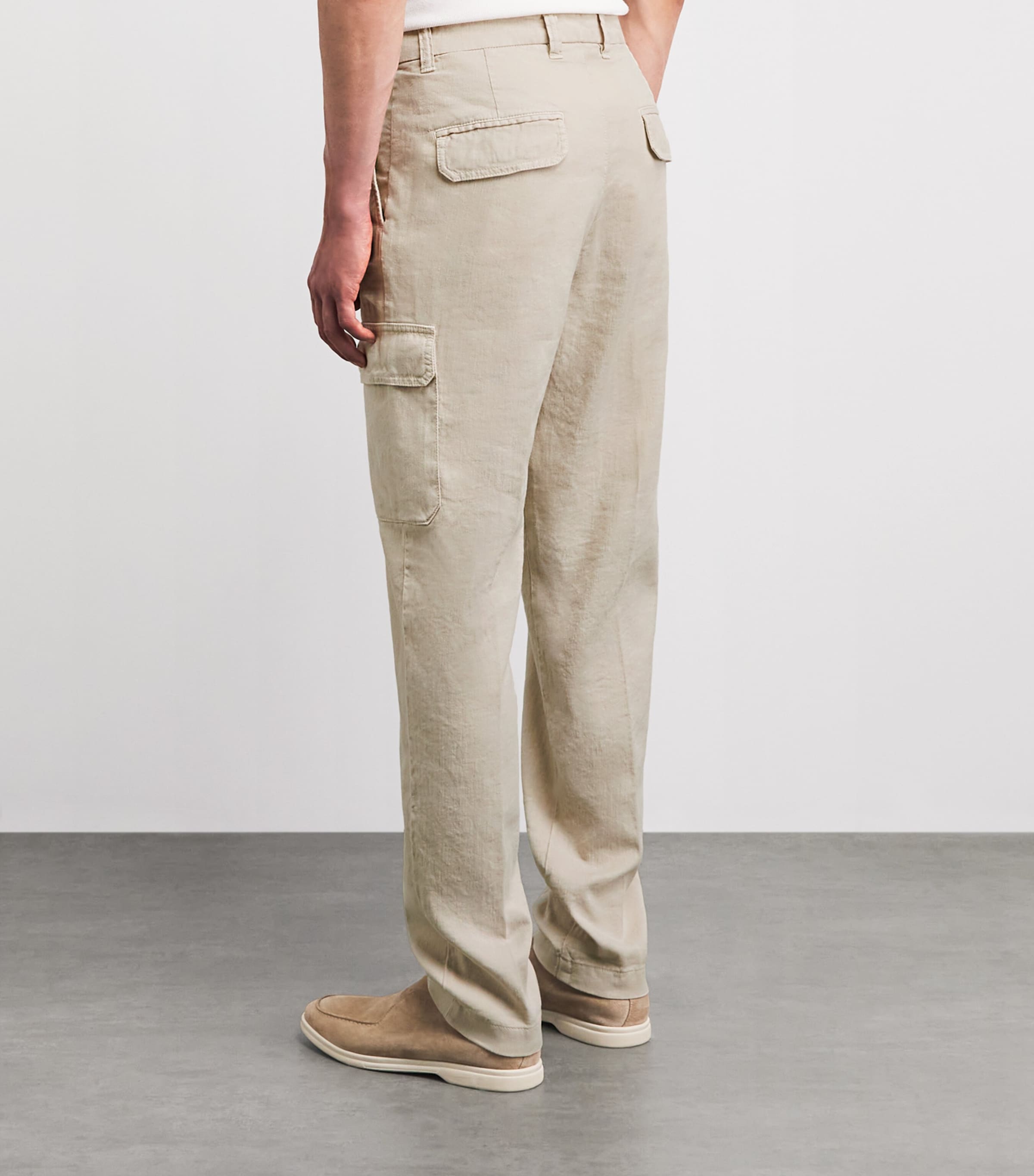 Eleventy Mens Cotton-Linen-Blend Cargo Trousers Sabbia Image 5
