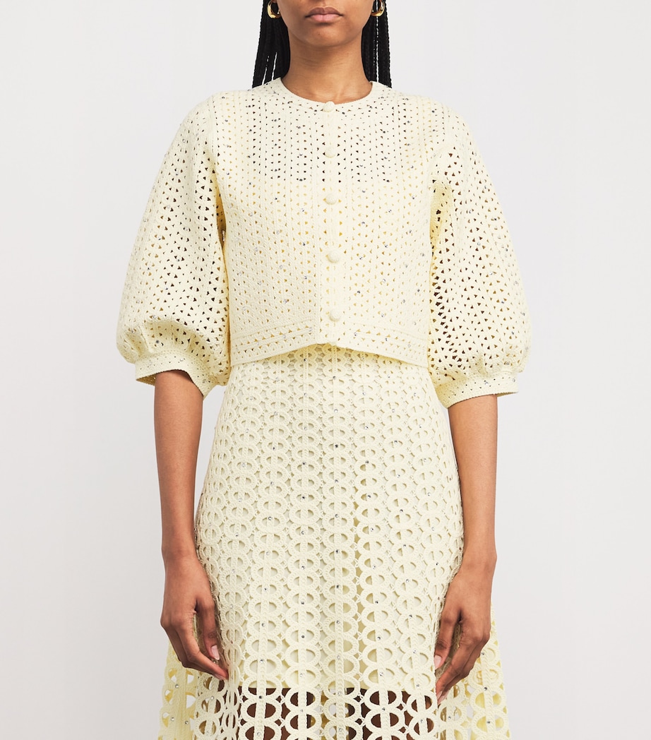 Crocheted Embellished Cardigan YELLOW Image 3