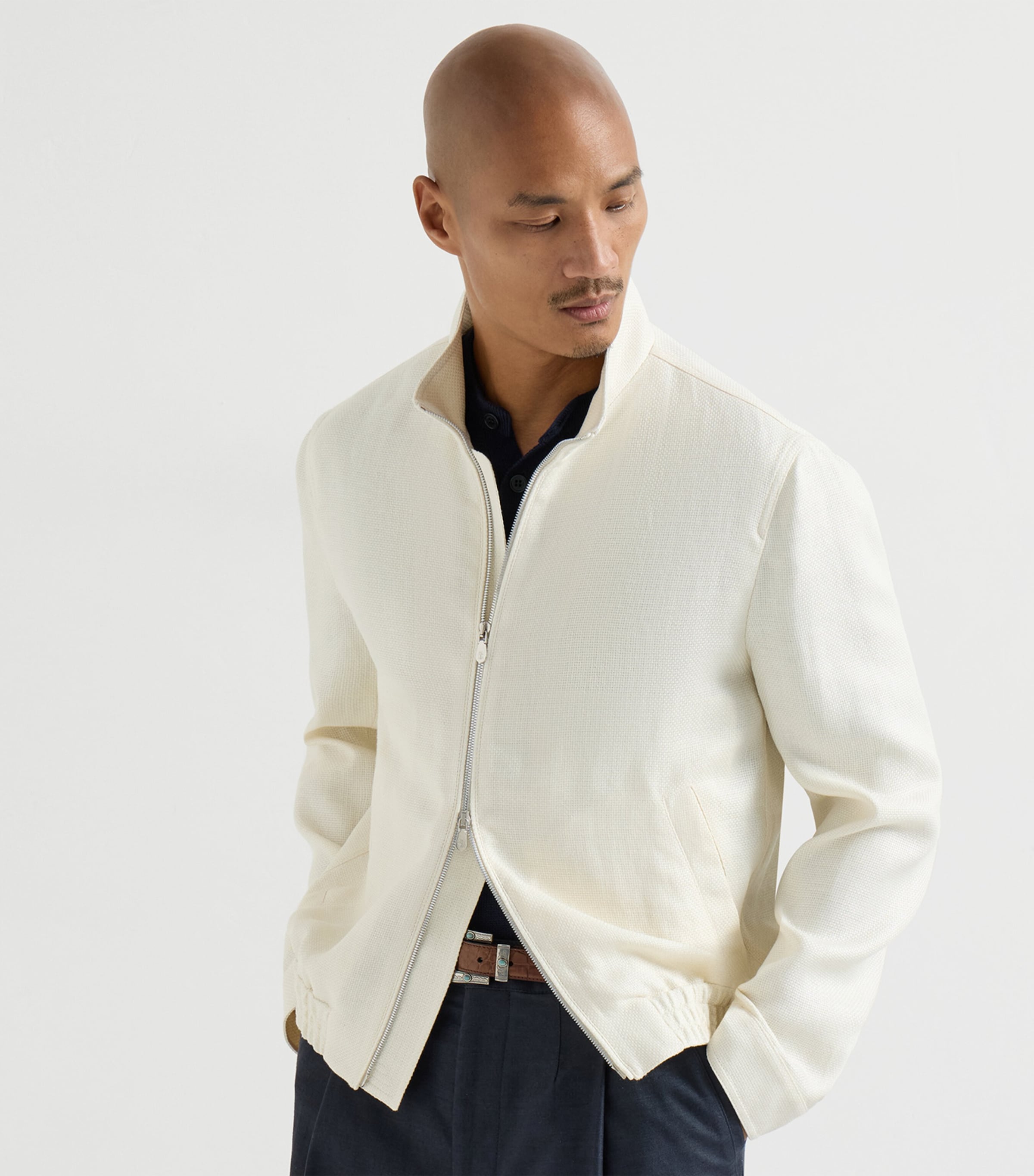 Silk-Linen-Wool Bomber Jacket C054 Image 2