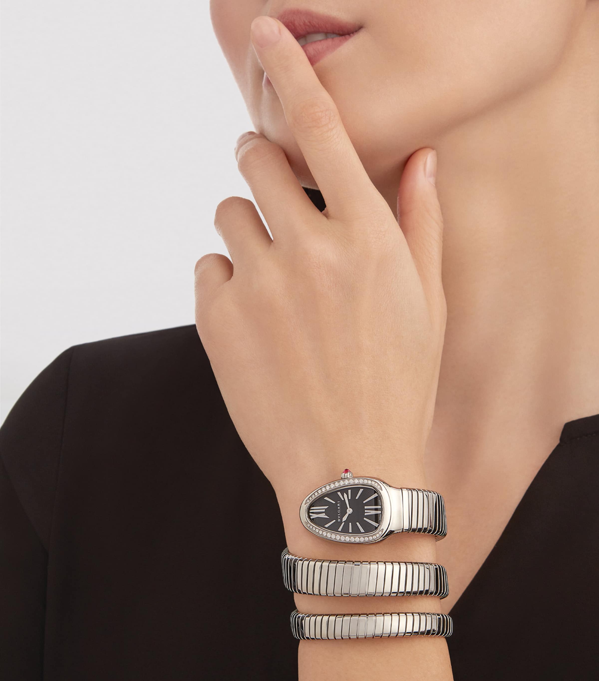 Bvlgari Stainless Steel and Diamond Serpenti Tubogas Watch 35mm Black Image 3