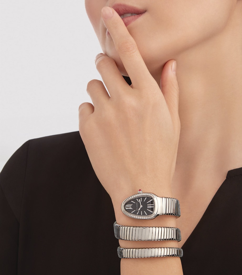 Stainless Steel and Diamond Serpenti Tubogas Watch 35mm BLACK Image 3