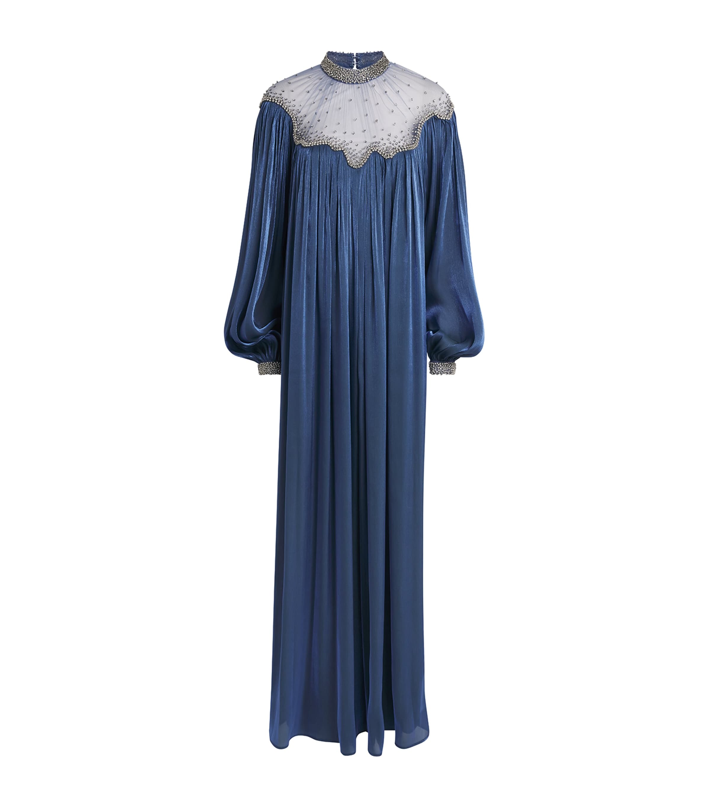 Costarellos Womens Satin Embellished Kaftan Elline Gown Blue Image 1