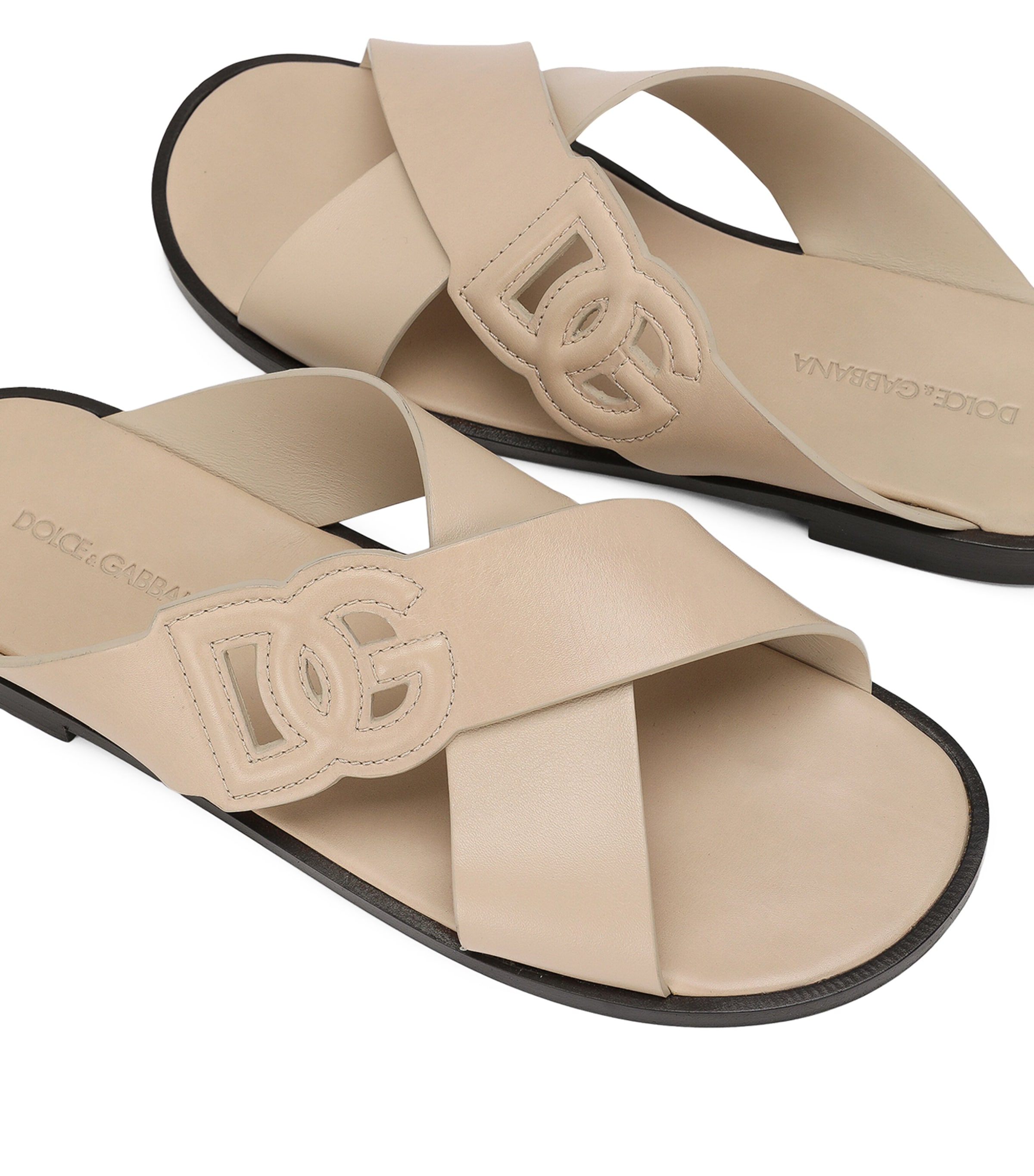 Leather Logo Crossover Sandals 8H005-CAPPUCCINO Image 5