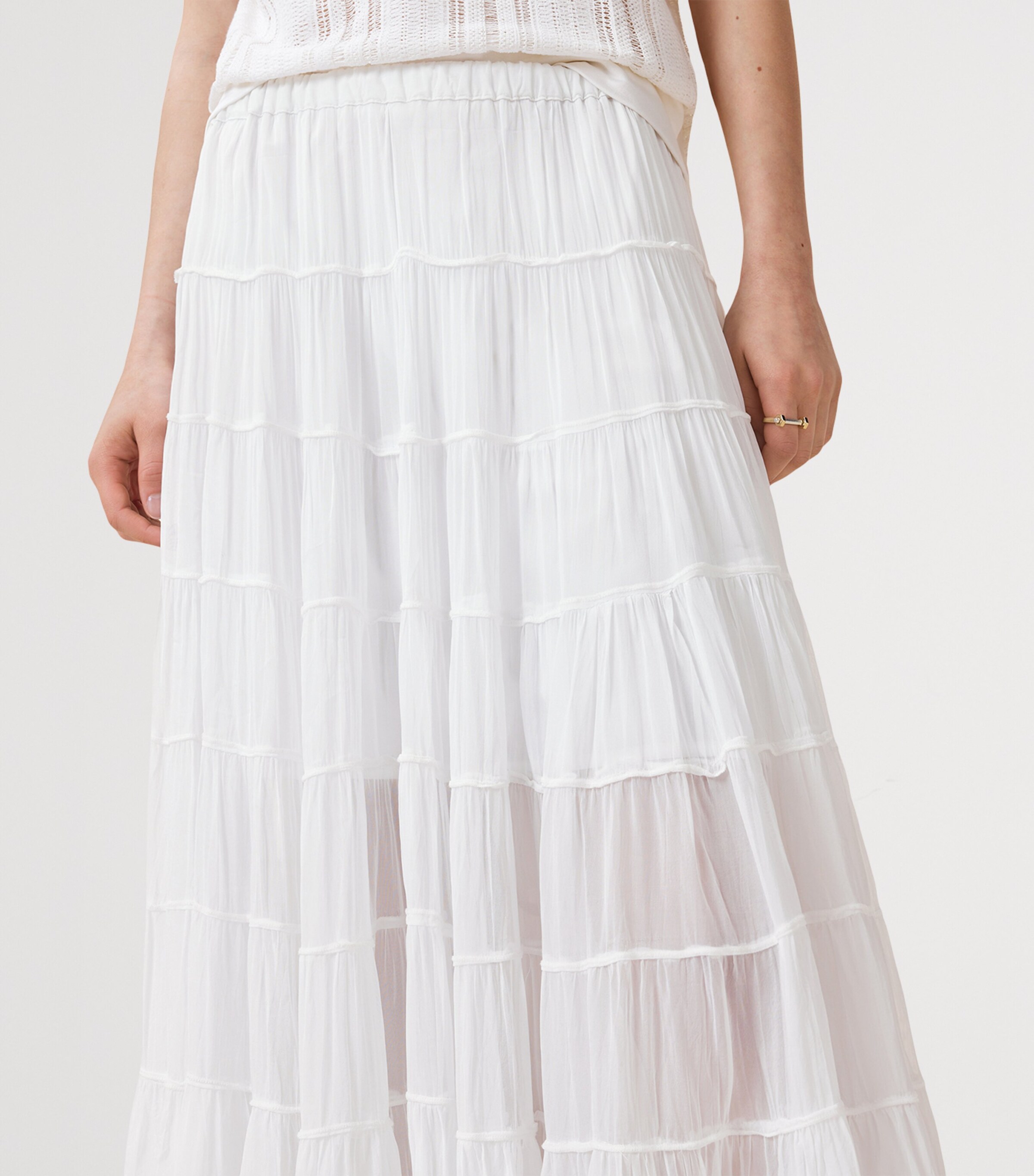 AllSaints Womens Eva Tiered Midi Skirt Chalk White Image 7