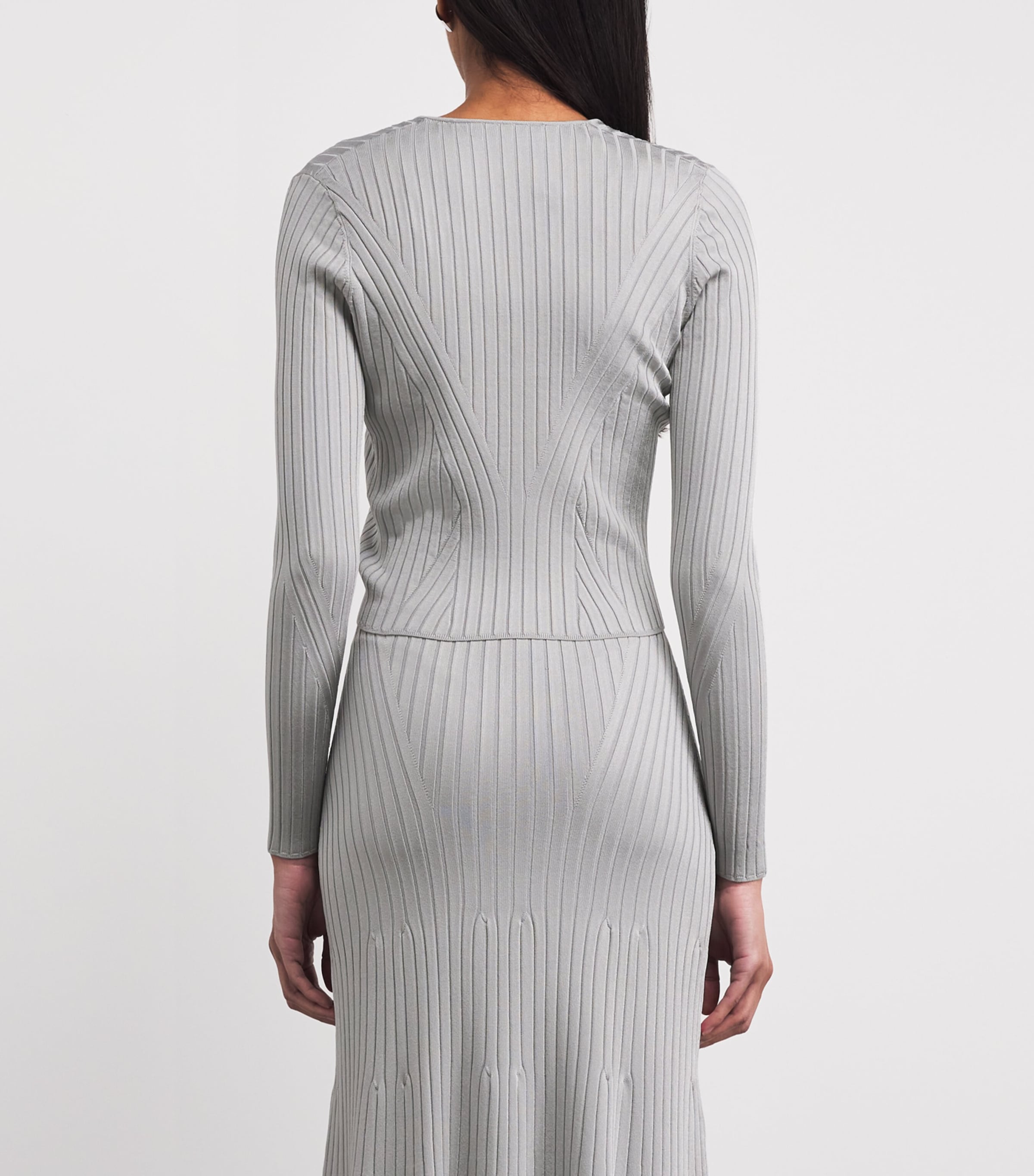 Adam Lippes Womens Rib-Knit V-Neck Cardigan Silver Image 5
