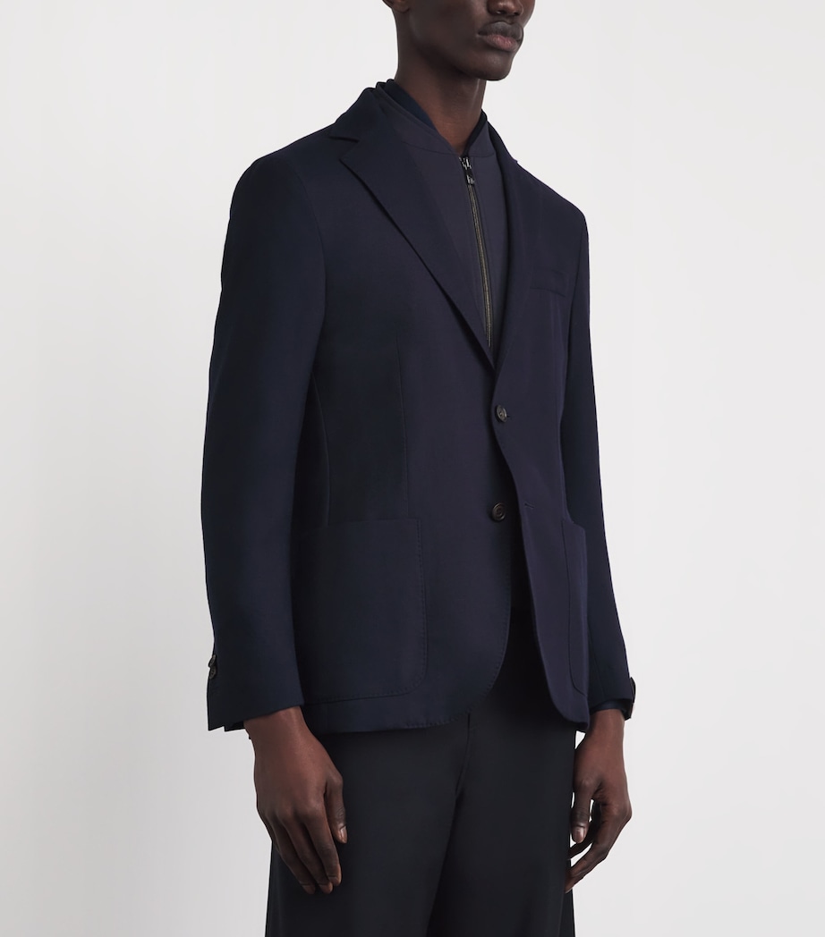 Corneliani Mens Embroidered Single-Breasted Blazer Navy Blue Image 4