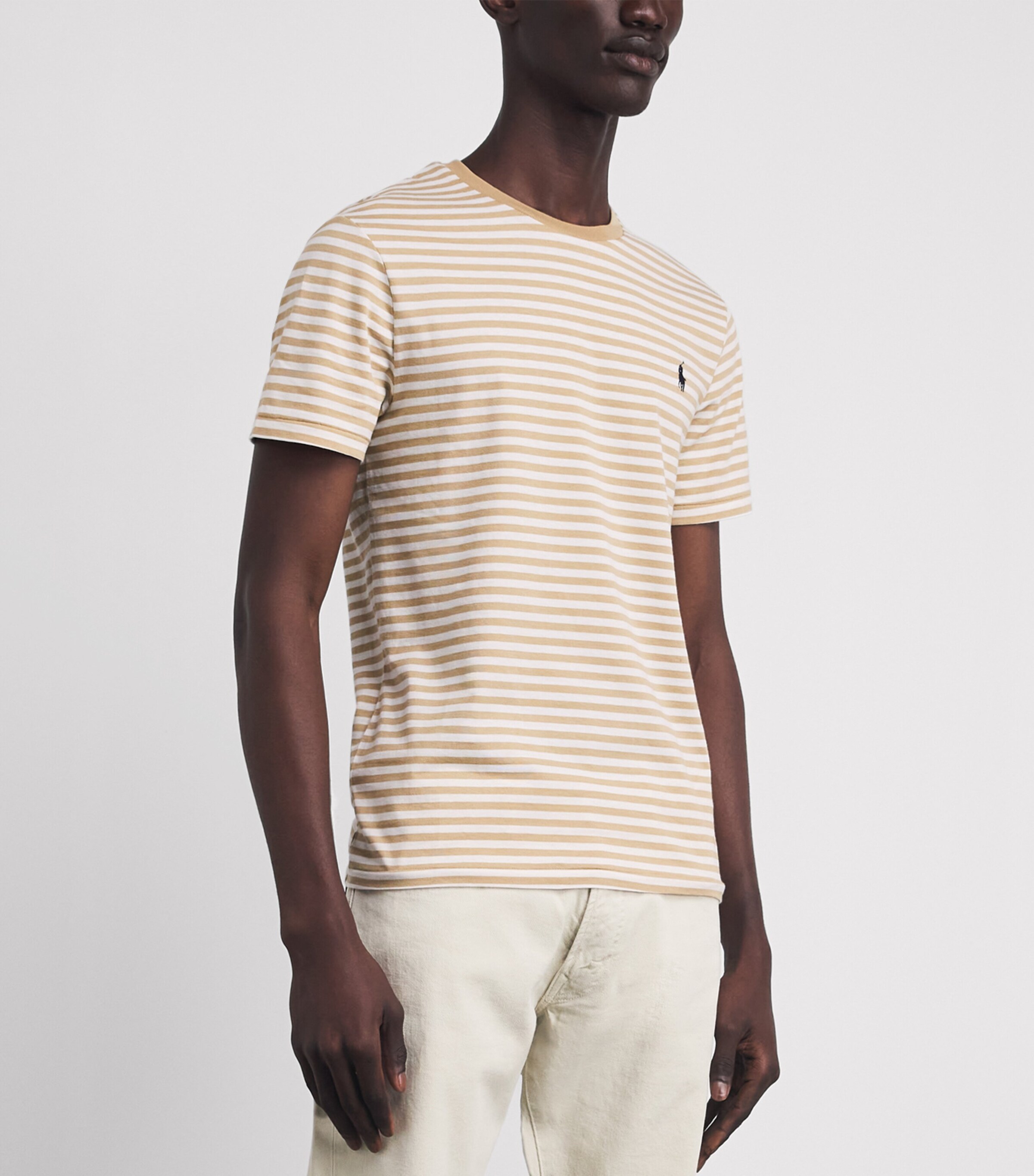 Polo Ralph Lauren Mens Cotton Stripe Polo Pony Slim T-Shirt Vintage Khaki/white Image 4