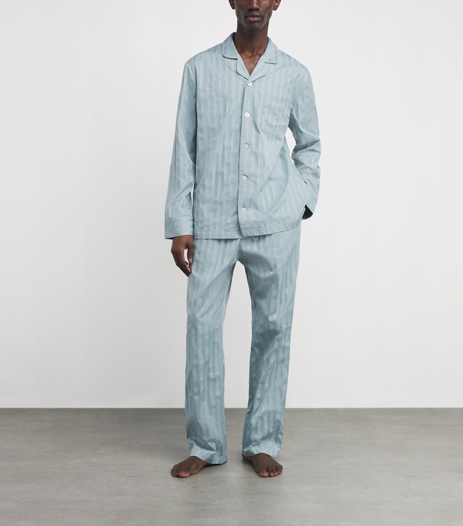 Harrods Mens Cotton Sateen Stripe Pyjama Set Green Image 2