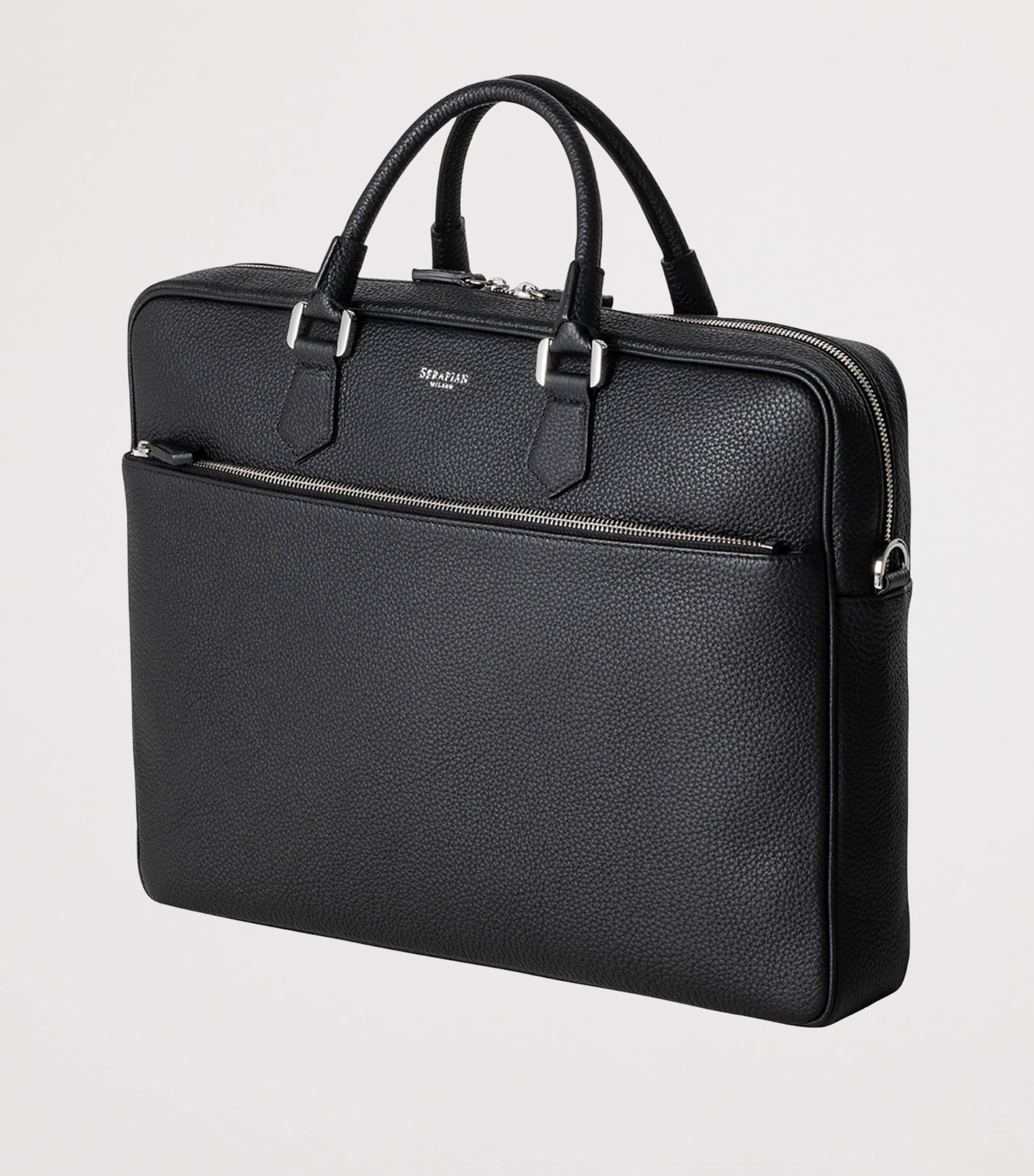 Slim Cachimere Leather Briefcase BLACK Image 2
