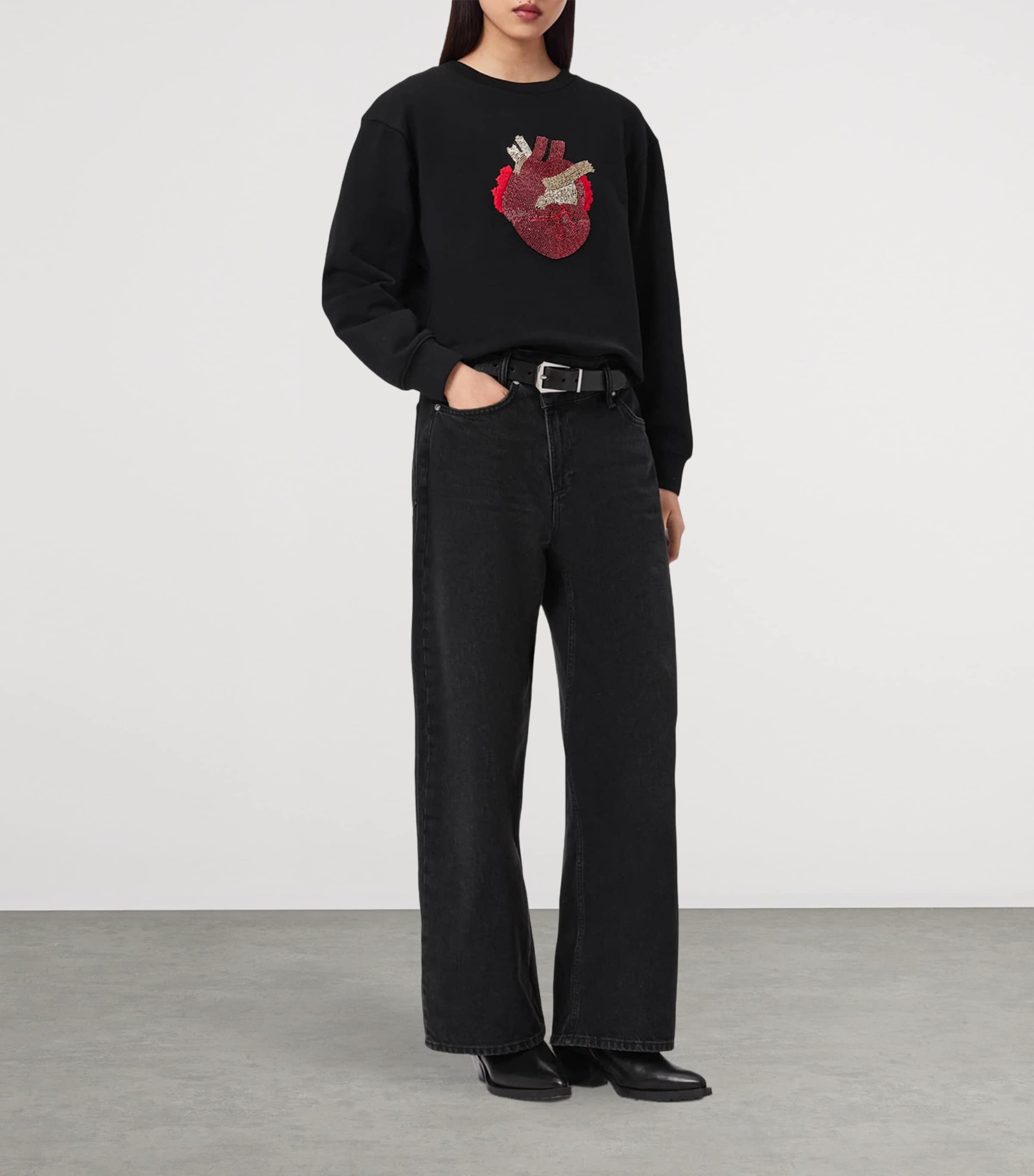 AllSaints Womens Embellished Andrea Pippa Sweatshirt Black Image 2