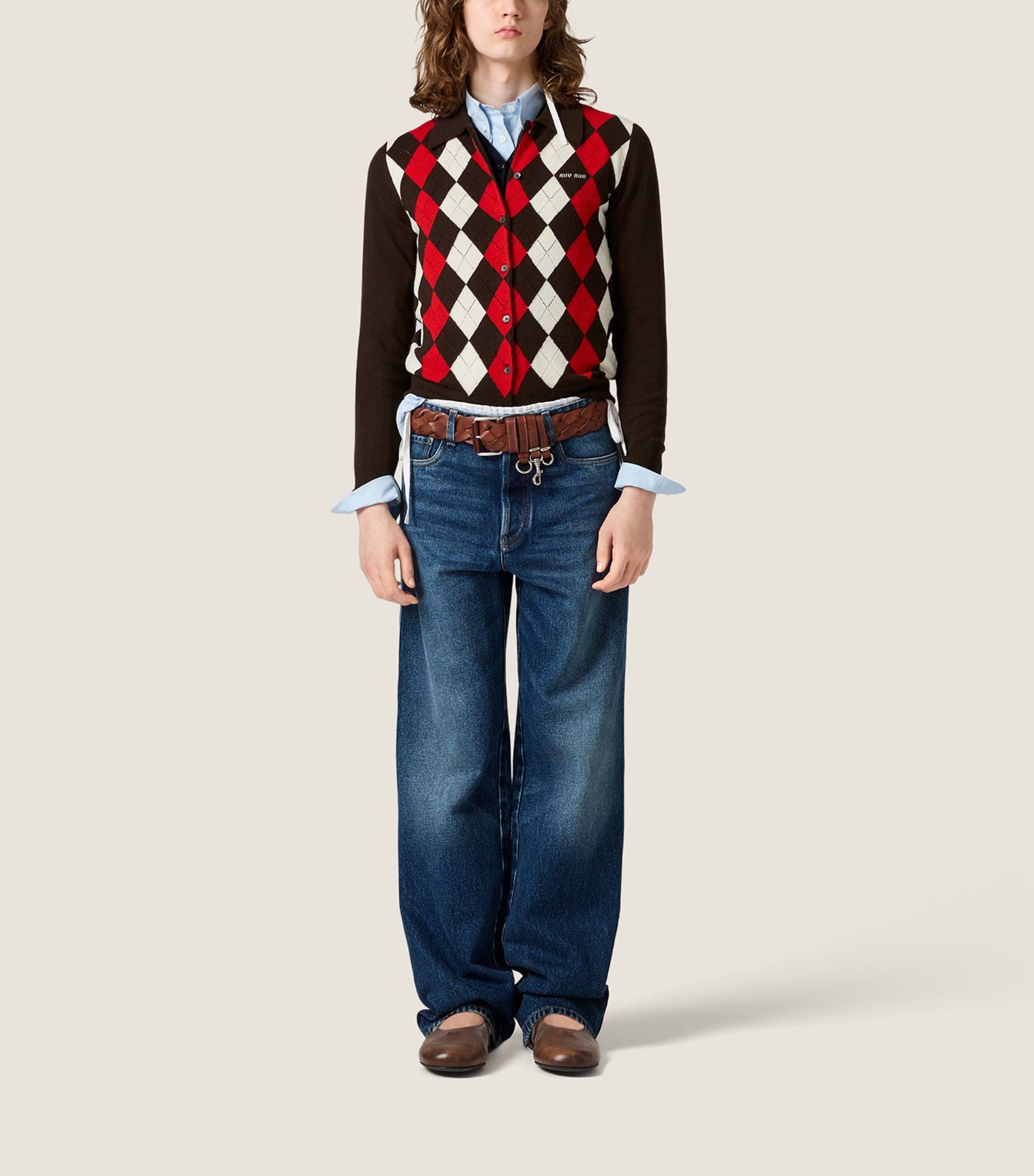Miu Miu Womens Cashmere Collared Cardigan Brown Image 2